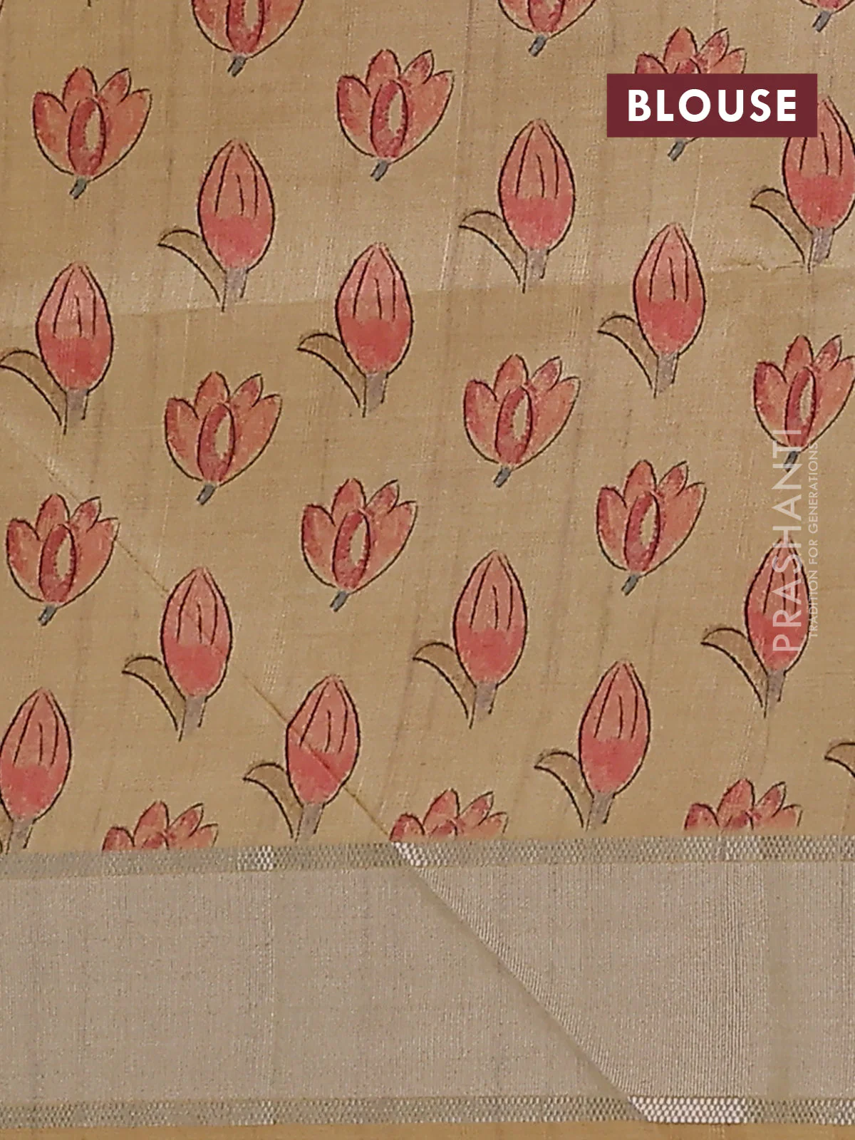 Semi dupion saree pale yellow with zari woven buttas and madhubani printed pallu & blouse - Image 4