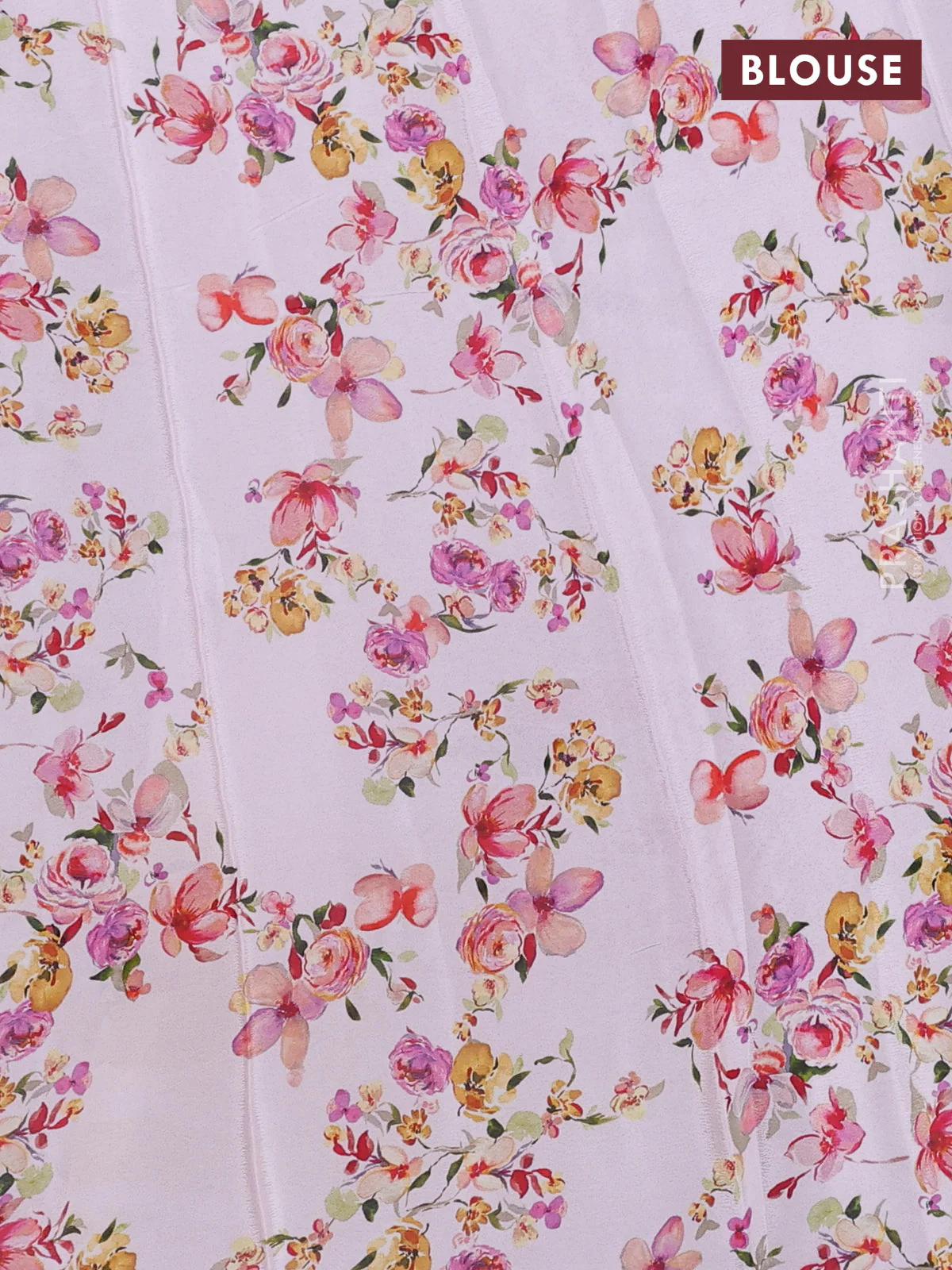 Semi georgette saree baby pink with allover floral prints and long zari woven border - Image 3
