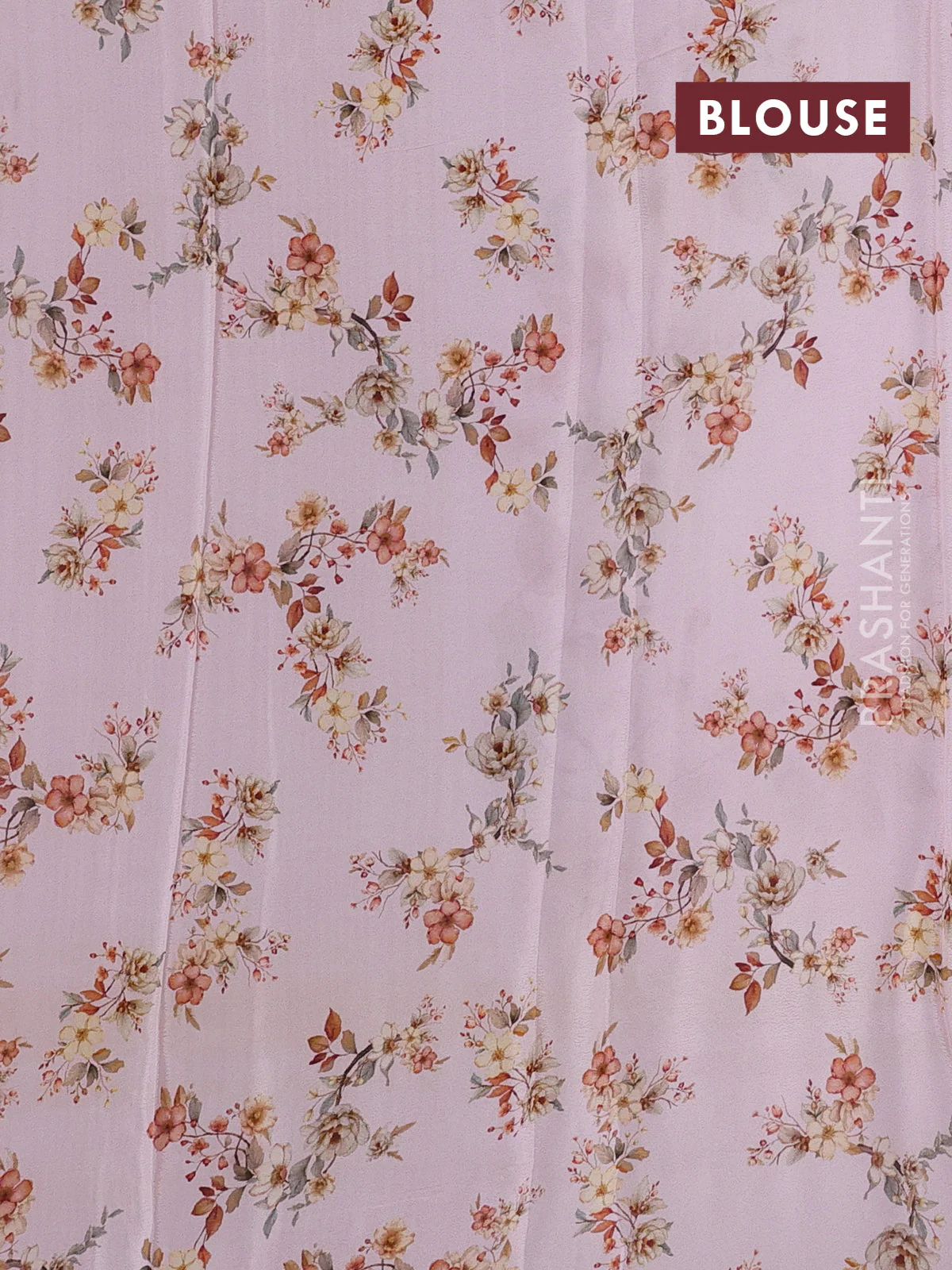 Semi georgette saree baby pink with allover floral prints and long zari woven border - Image 3