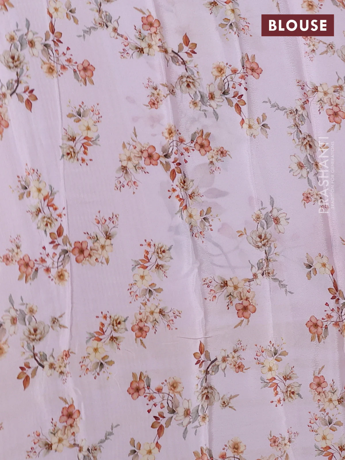 Semi georgette saree baby pink with allover floral prints and long zari woven border - Image 3