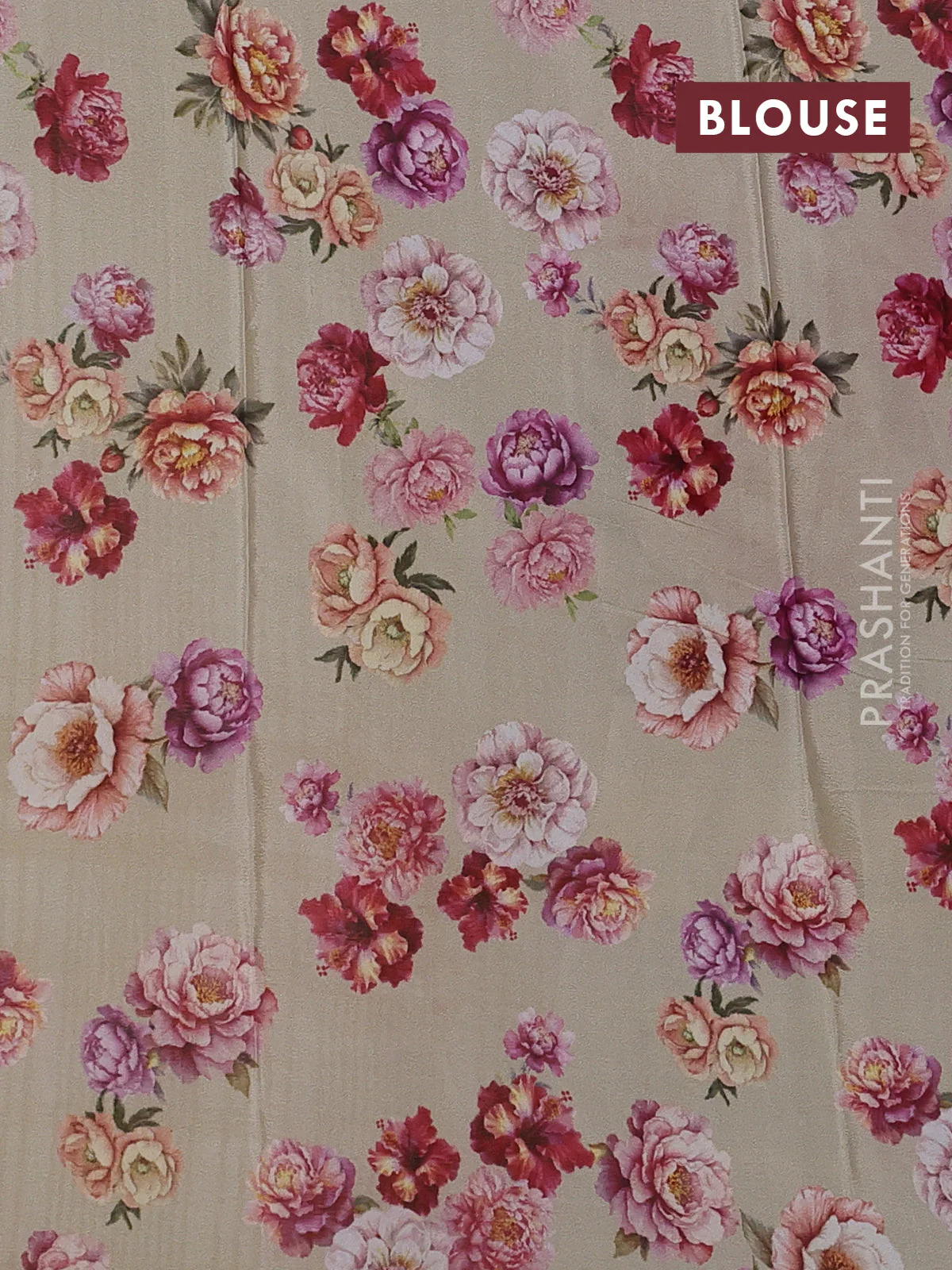 Semi georgette saree elaichi green with allover floral prints and long zari woven border - Image 3