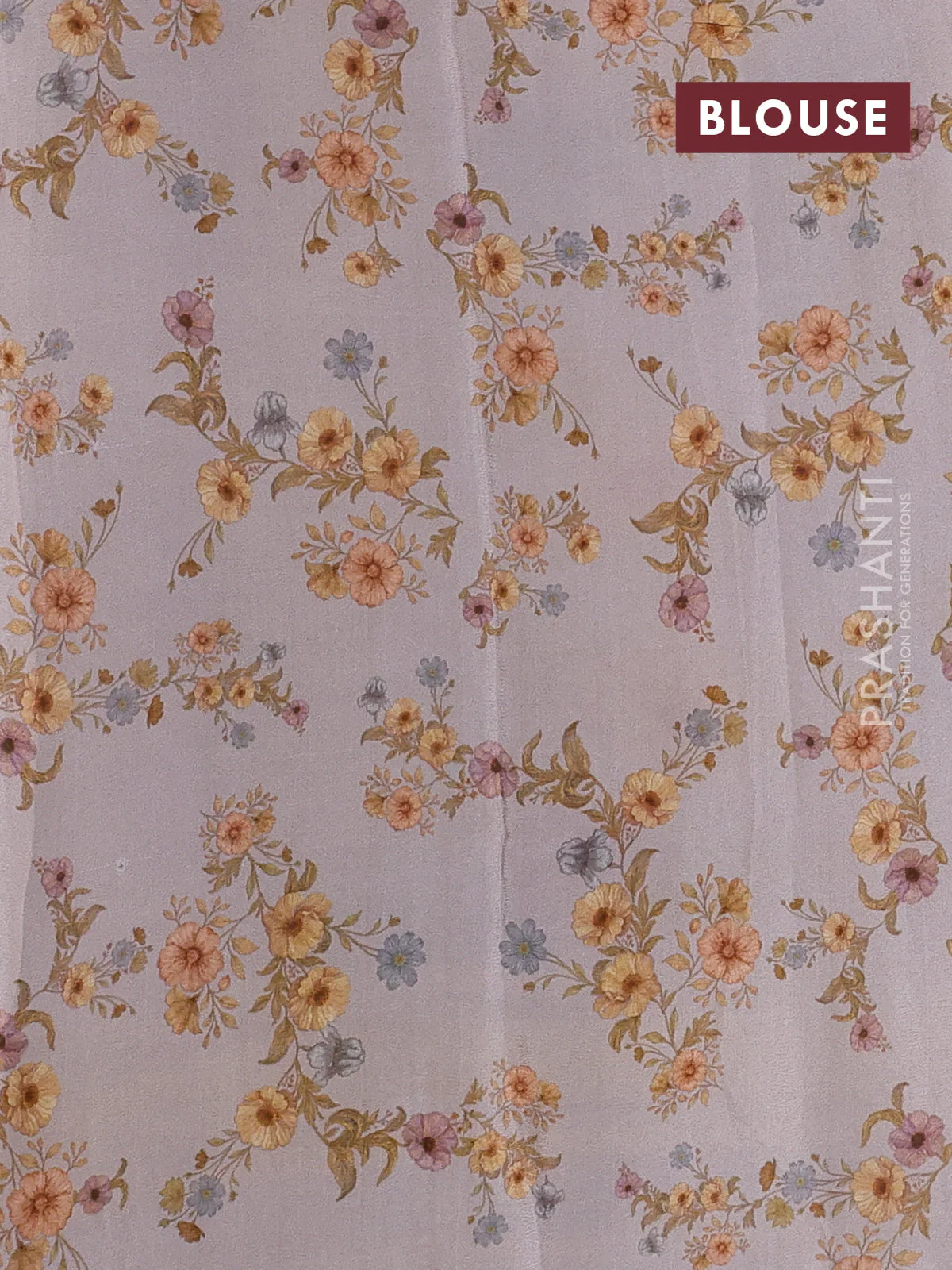 Semi georgette saree grey with allover floral prints and long zari woven border - Image 3