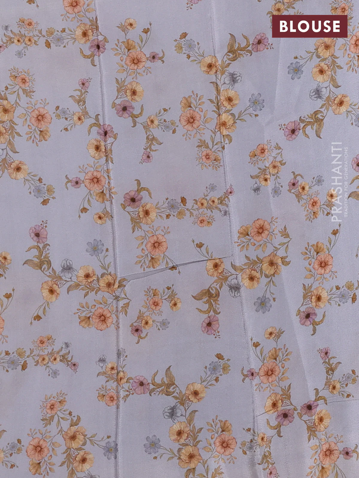 Semi georgette saree grey with allover floral prints and long zari woven border - Image 3