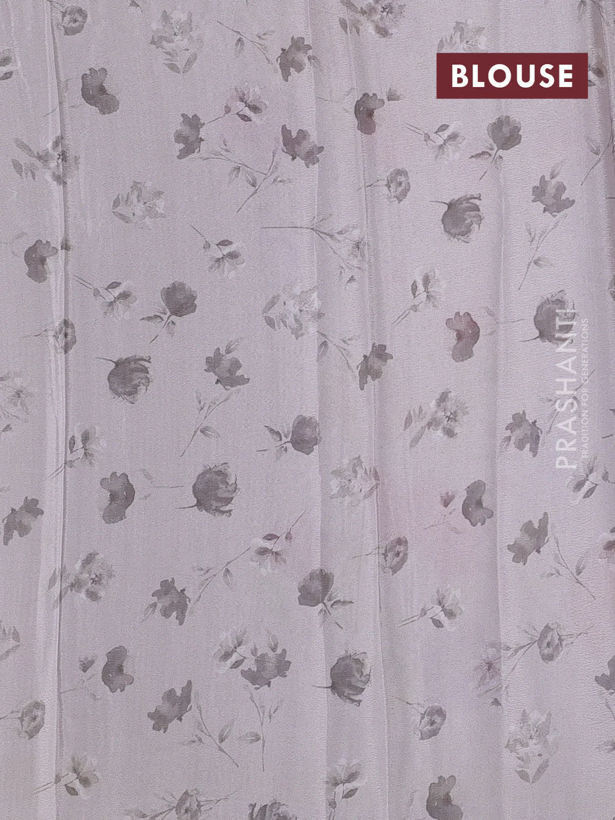 Semi georgette saree grey with allover floral prints and long zari woven border - Image 3