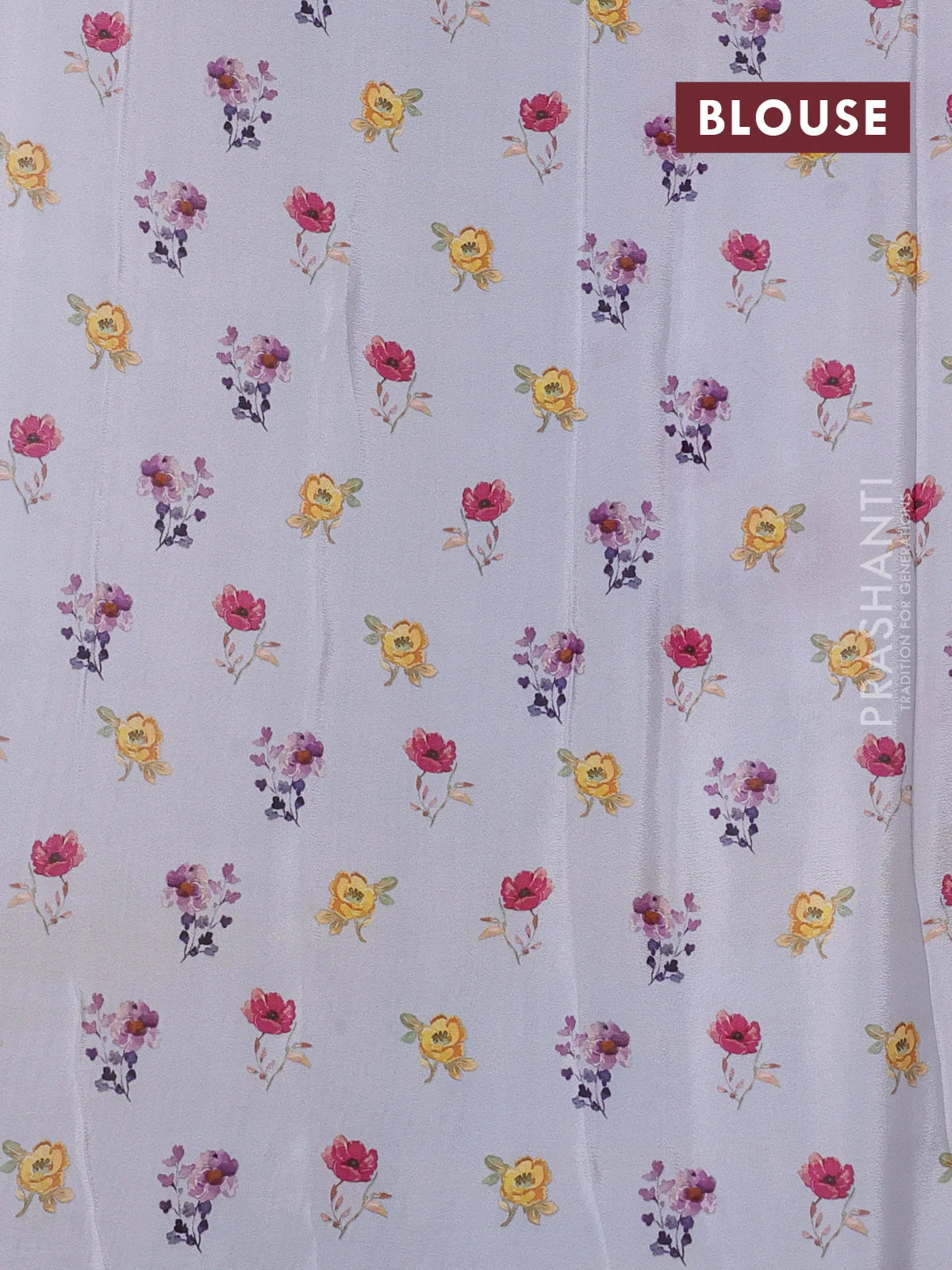 Semi georgette saree grey with allover floral prints and long zari woven border - Image 3