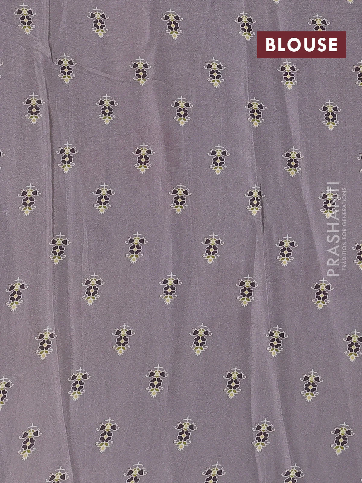 Semi georgette saree grey with allover floral prints and long zari woven border - Image 3