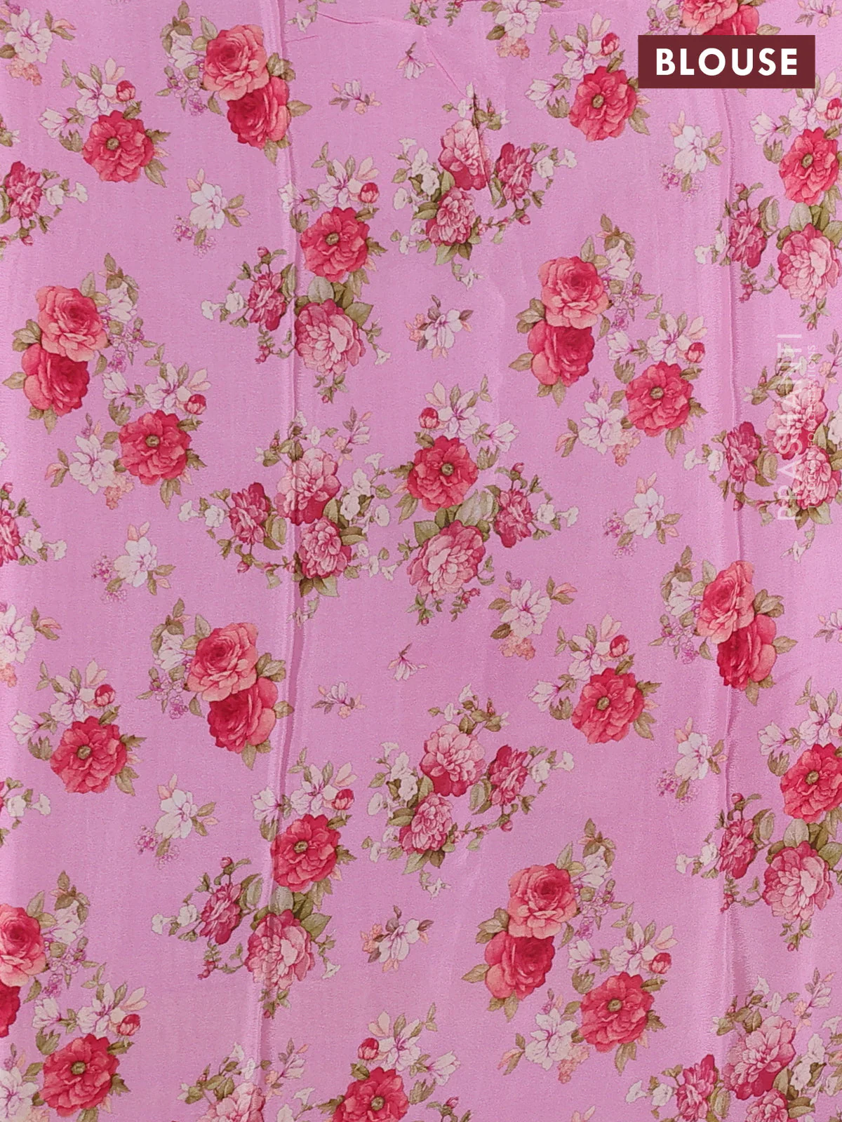 Semi georgette saree light pink with allover floral prints and long zari woven border - Image 3