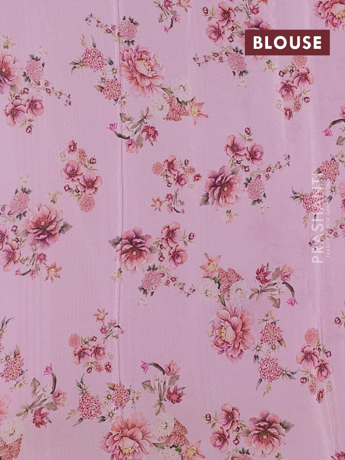 Semi georgette saree light pink with allover floral prints and long zari woven border - Image 3