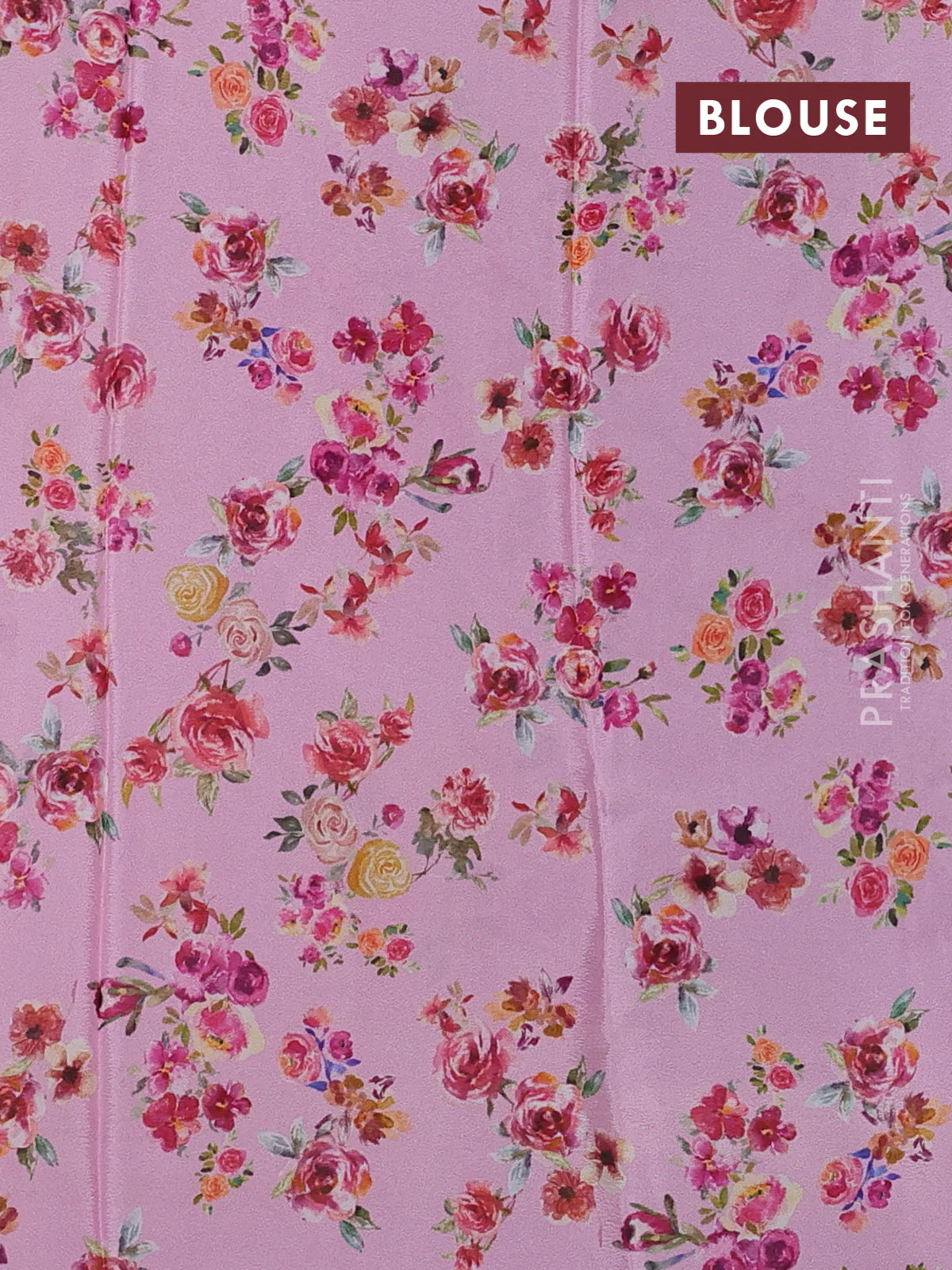 Semi georgette saree light pink with allover floral prints and long zari woven border - Image 3