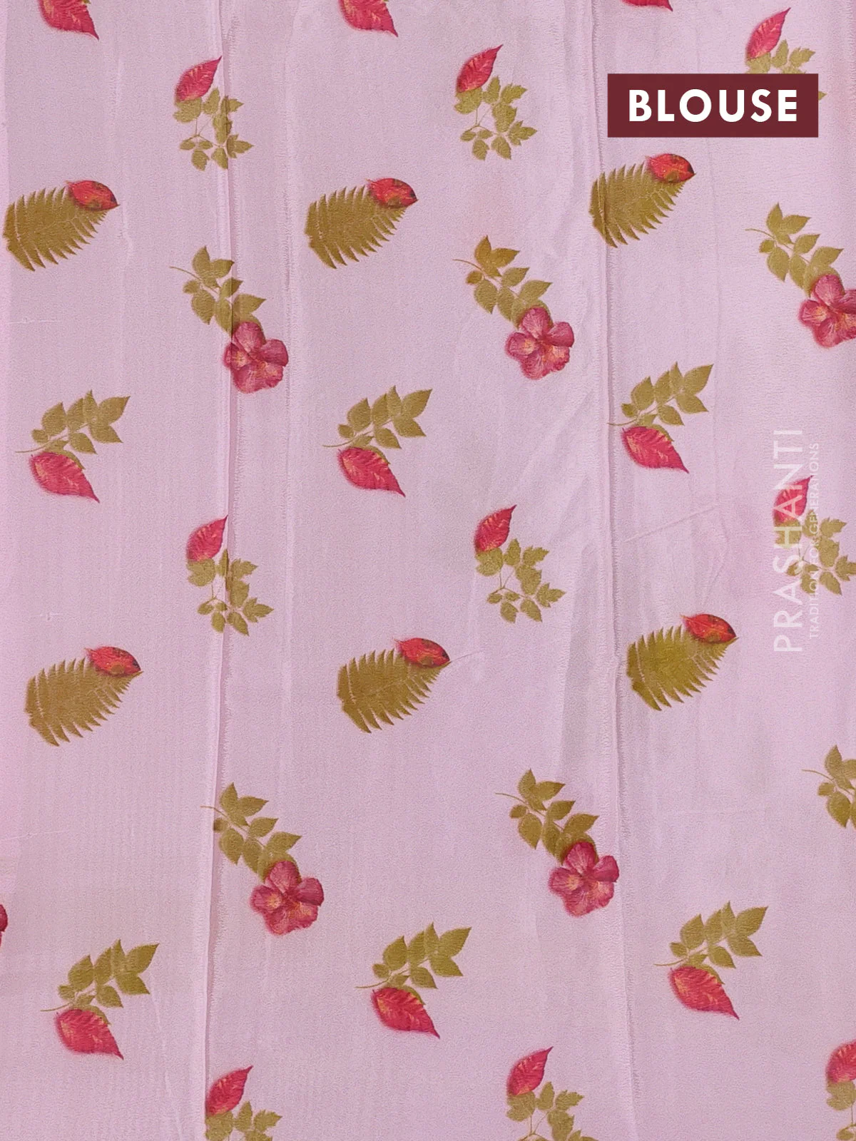 Semi georgette saree light pink with allover floral prints and long zari woven border - Image 3