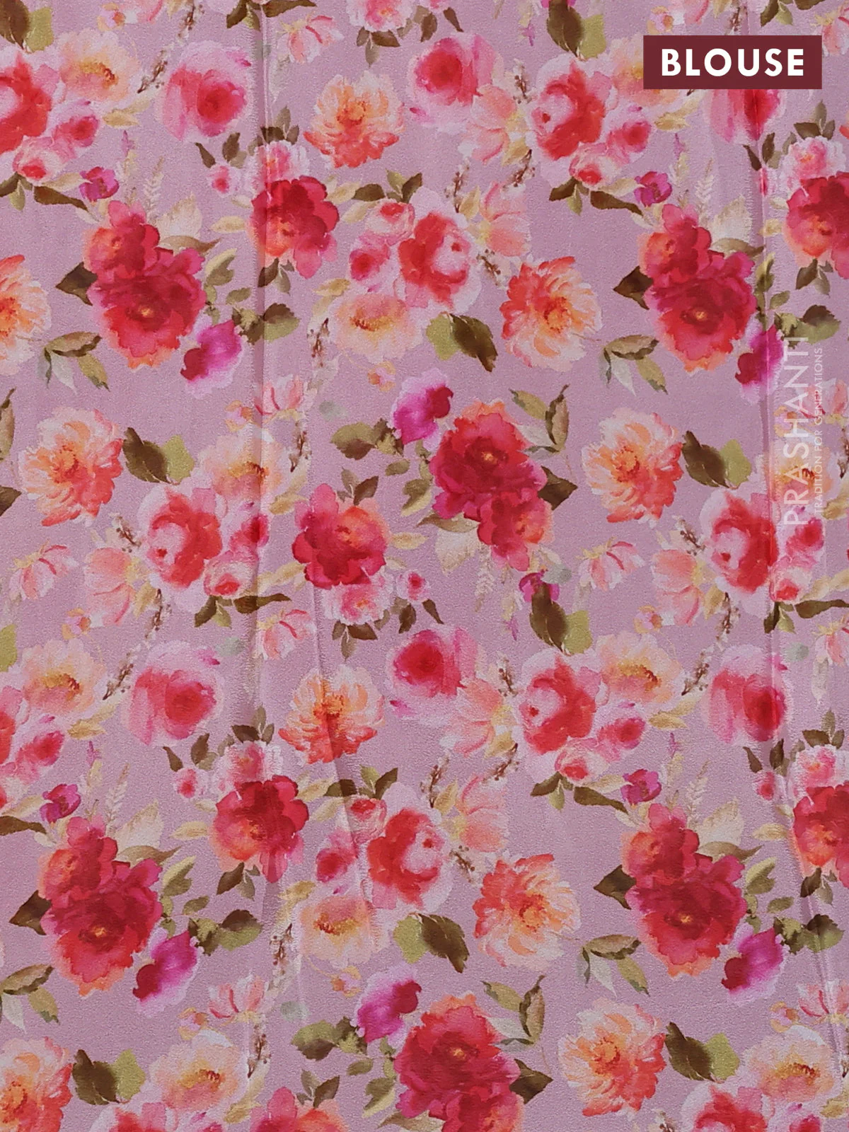 Semi georgette saree mauve pink with allover floral prints and long zari woven border - Image 3