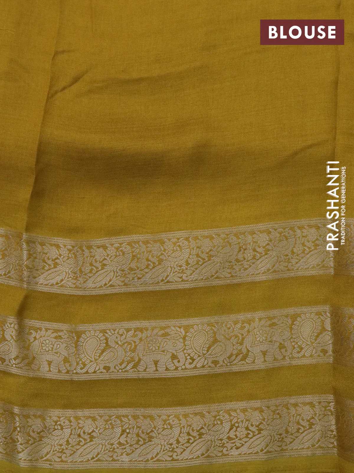 Semi georgette saree mustard yellow with allover zig zag prints and long zari woven border - Image 4