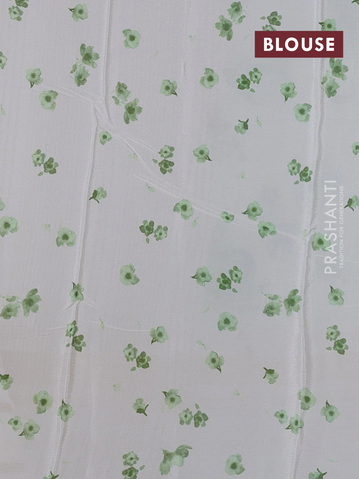 Semi georgette saree off white and green with allover floral prints and long zari woven border - Image 3