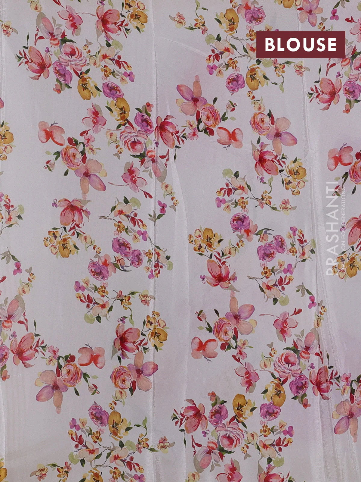 Semi georgette saree off white with allover floral prints and long zari woven border - Image 3