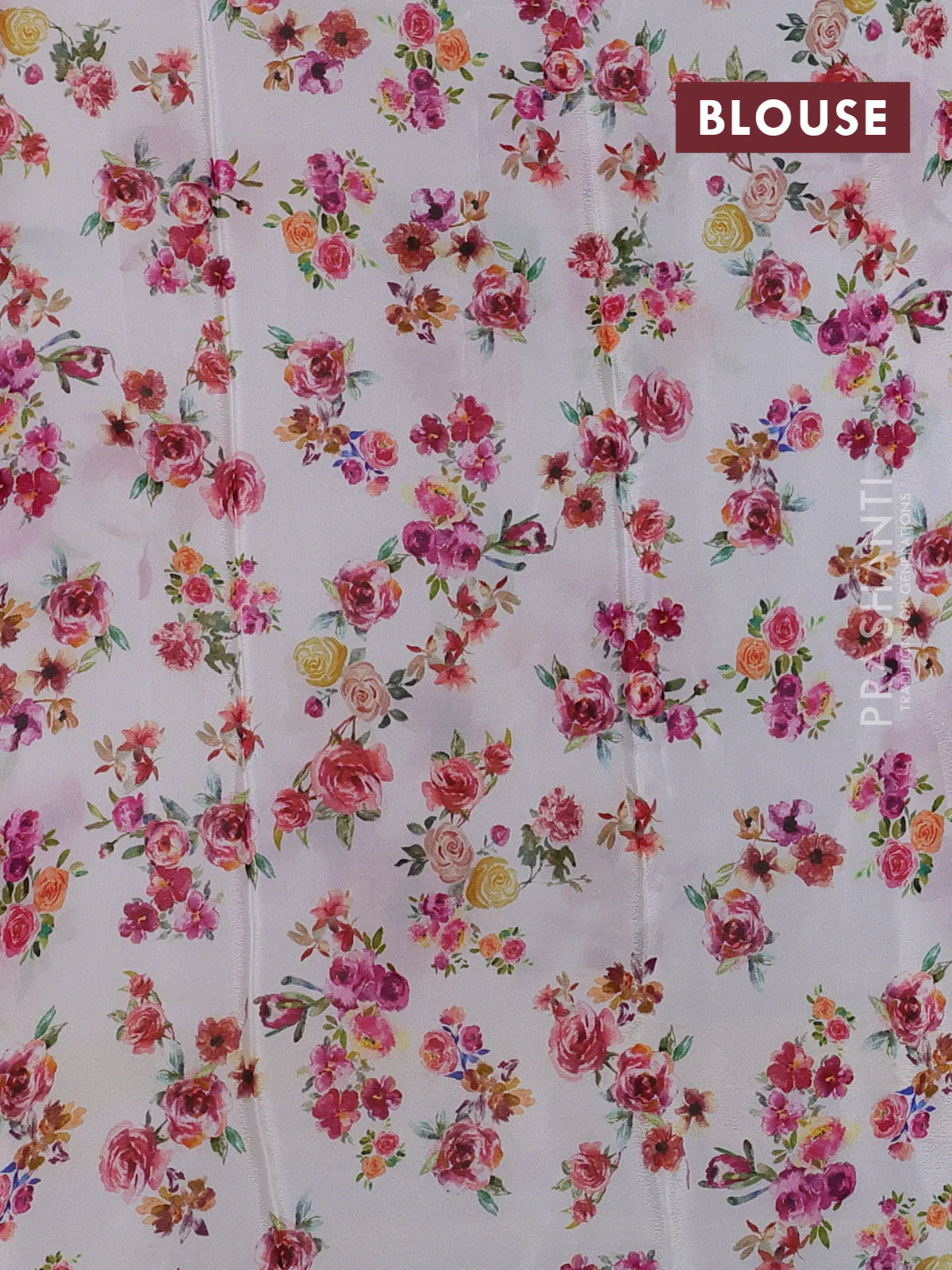 Semi georgette saree off white with allover floral prints and long zari woven border - Image 3