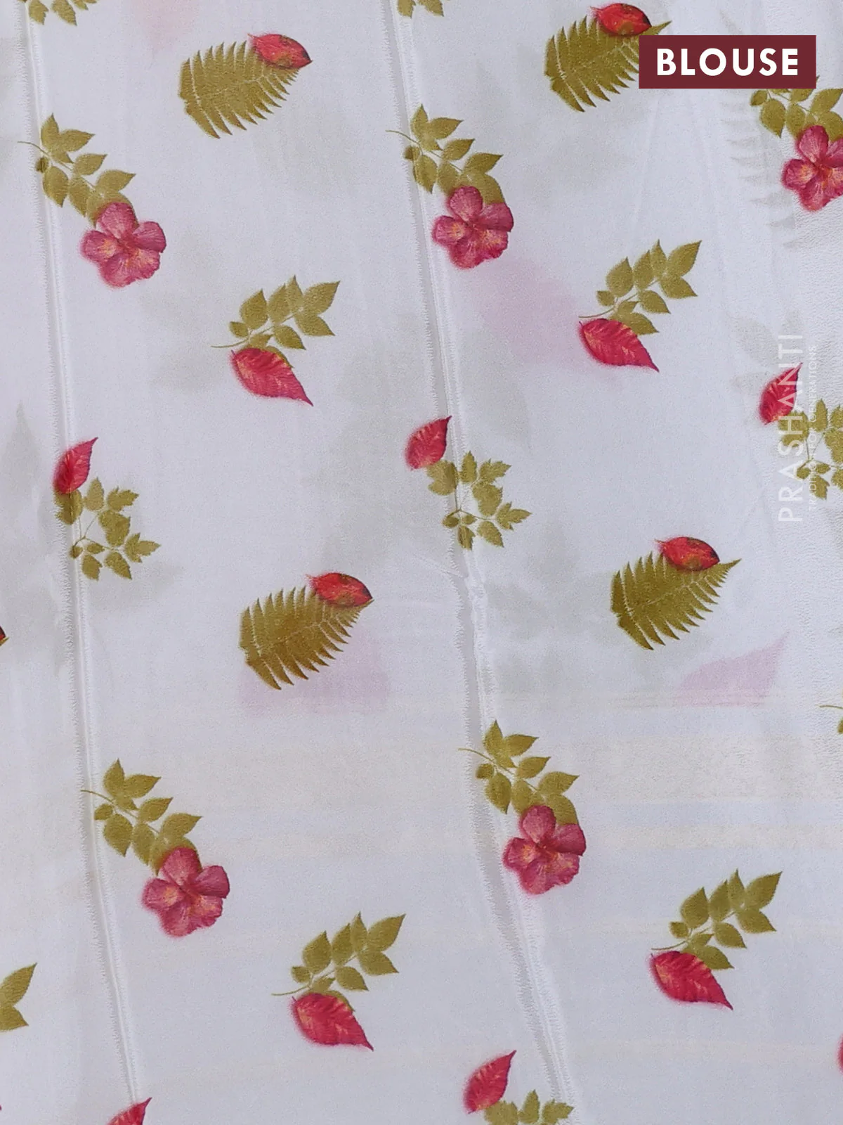Semi georgette saree off white with allover floral prints and long zari woven border - Image 3