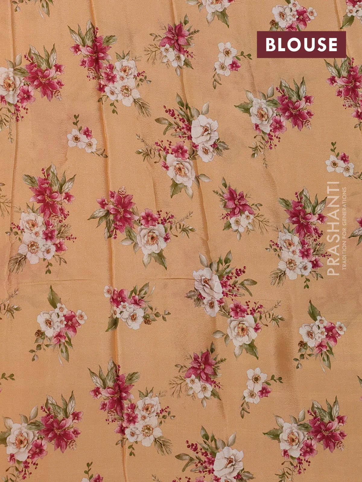 Semi georgette saree orange with allover floral prints and long zari woven border - Image 3
