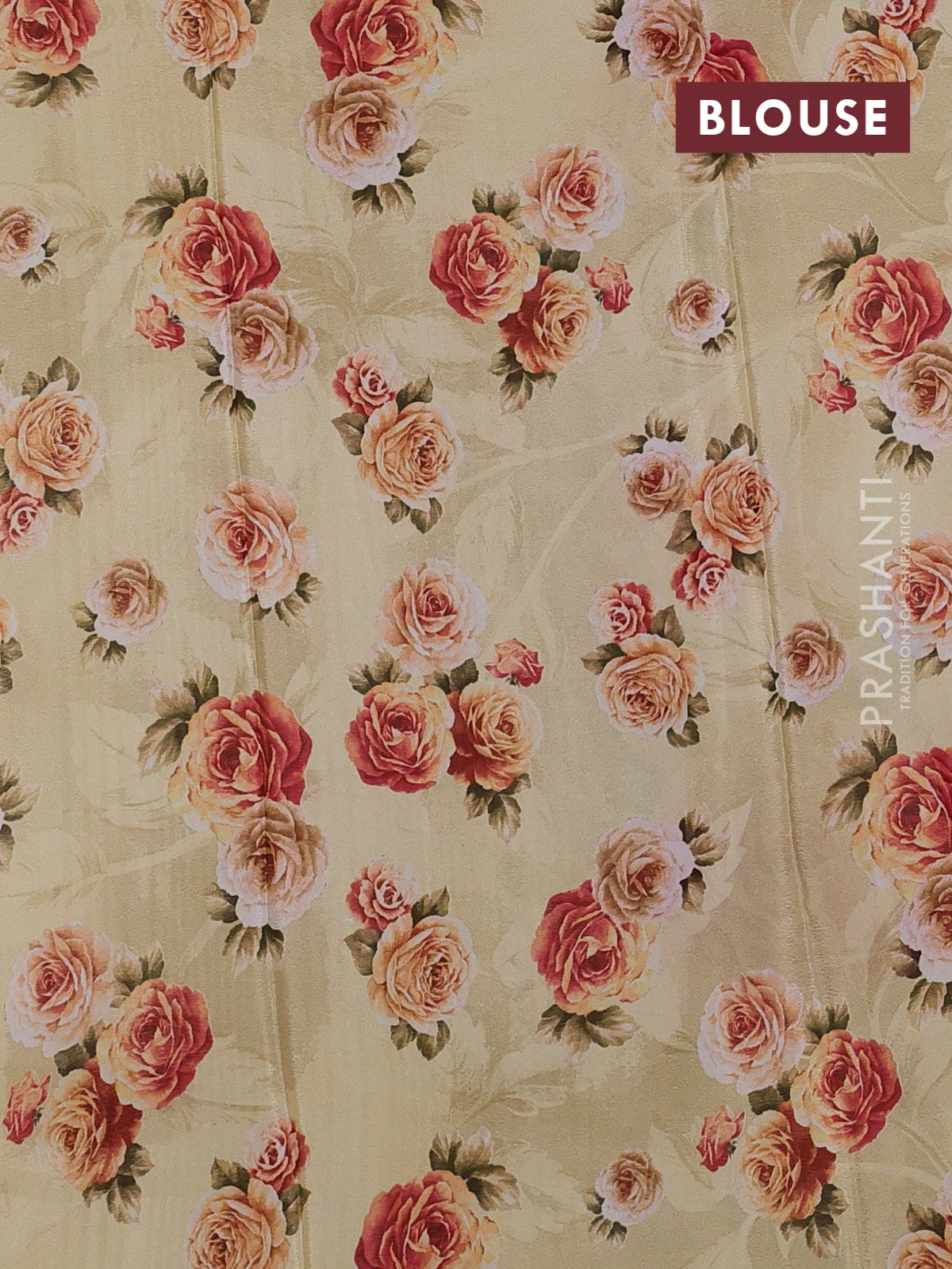 Semi georgette saree pale yellow with allover floral prints and long zari woven border - Image 3
