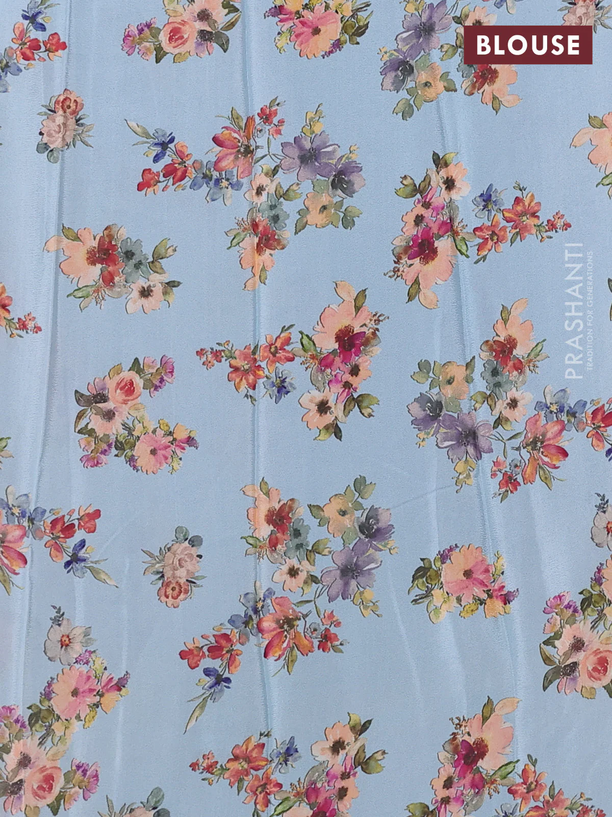 Semi georgette saree pastel blue with allover floral prints and long zari woven border - Image 3