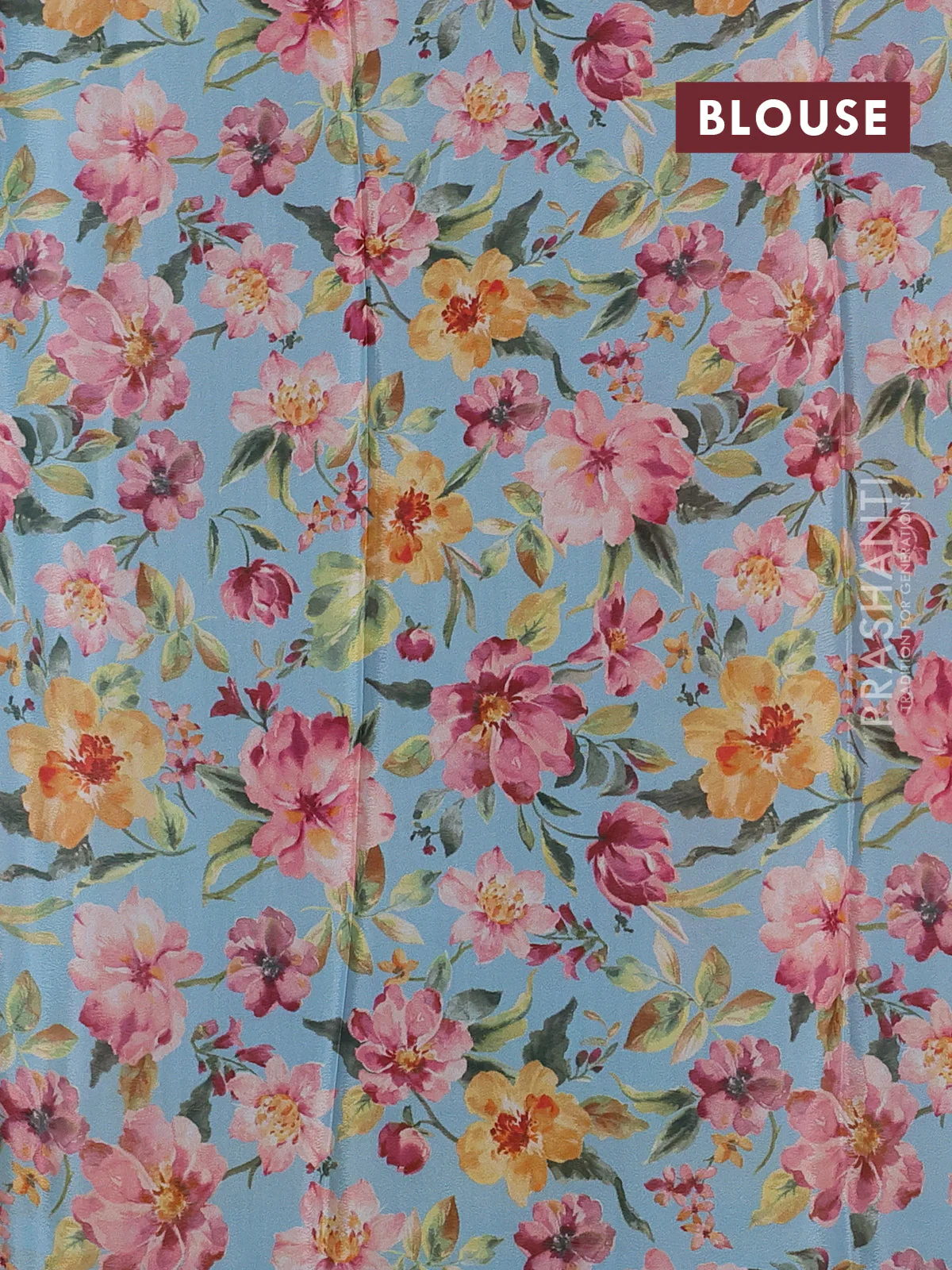 Semi georgette saree pastel blue with allover floral prints and long zari woven border - Image 3
