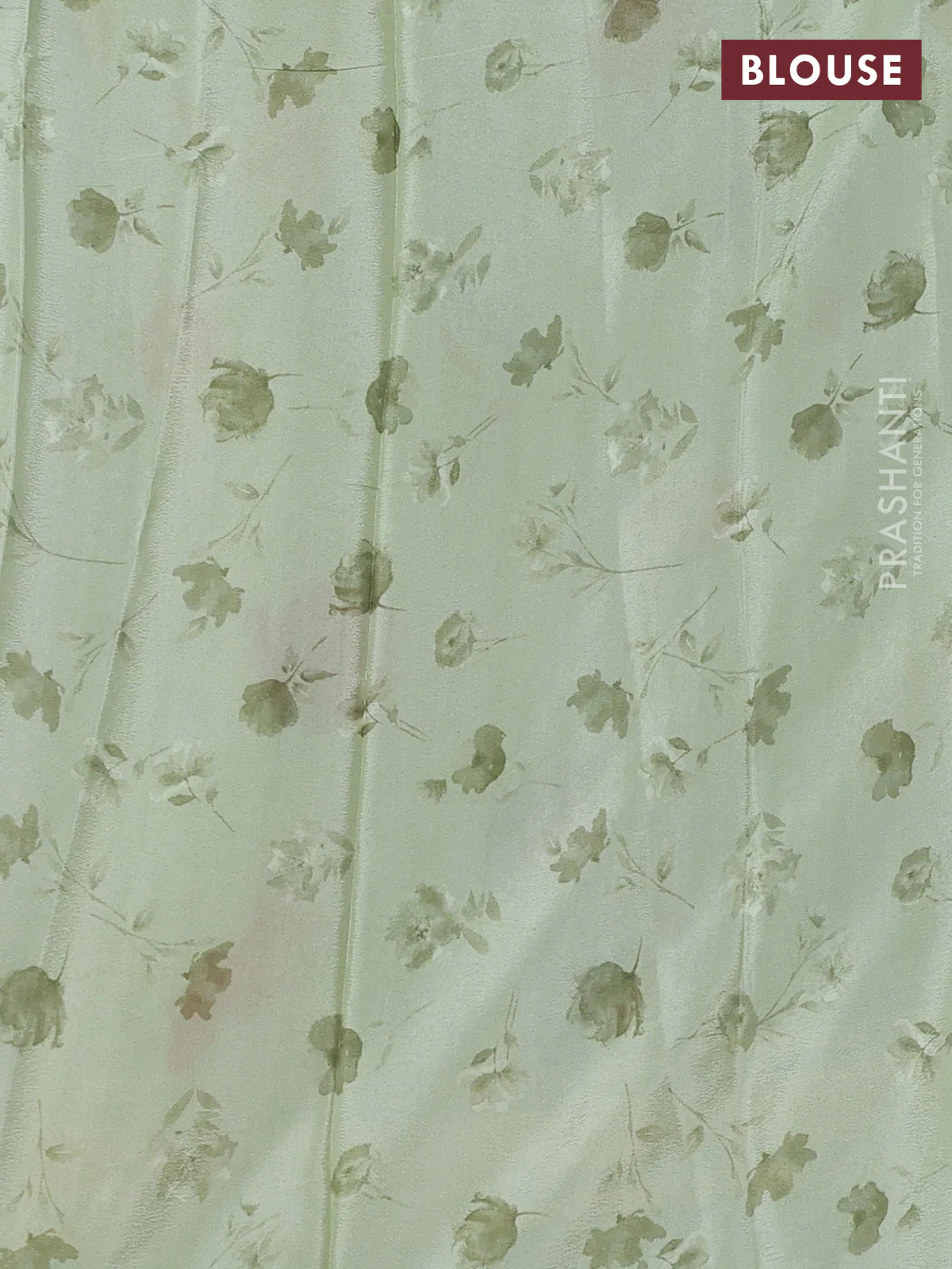 Semi georgette saree pastel green with allover floral prints and long zari woven border - Image 3