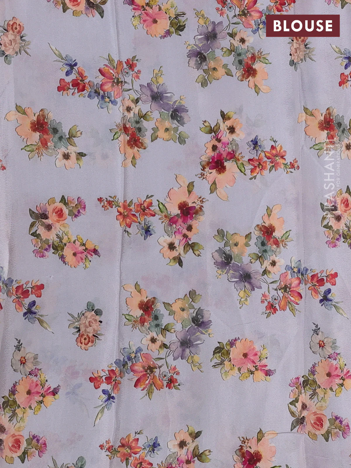 Semi georgette saree pastel grey with allover floral prints and long zari woven border - Image 3