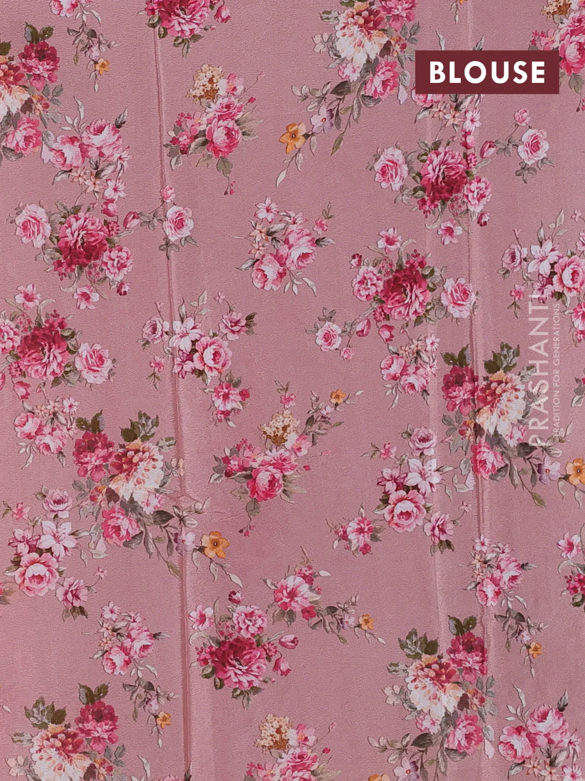 Semi georgette saree pastel peach pink with allover floral prints and long zari woven border - Image 3