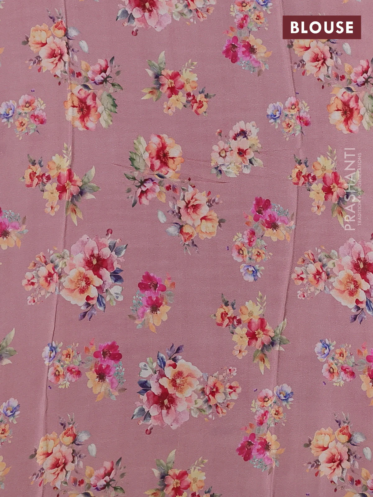 Semi georgette saree pastel peach shade with allover floral prints and long zari woven border - Image 3