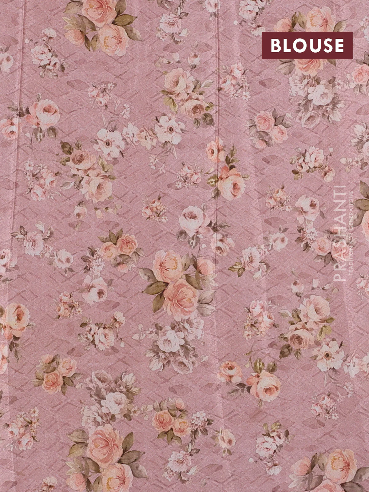 Semi georgette saree pastel peach with allover floral prints and long zari woven border - Image 3