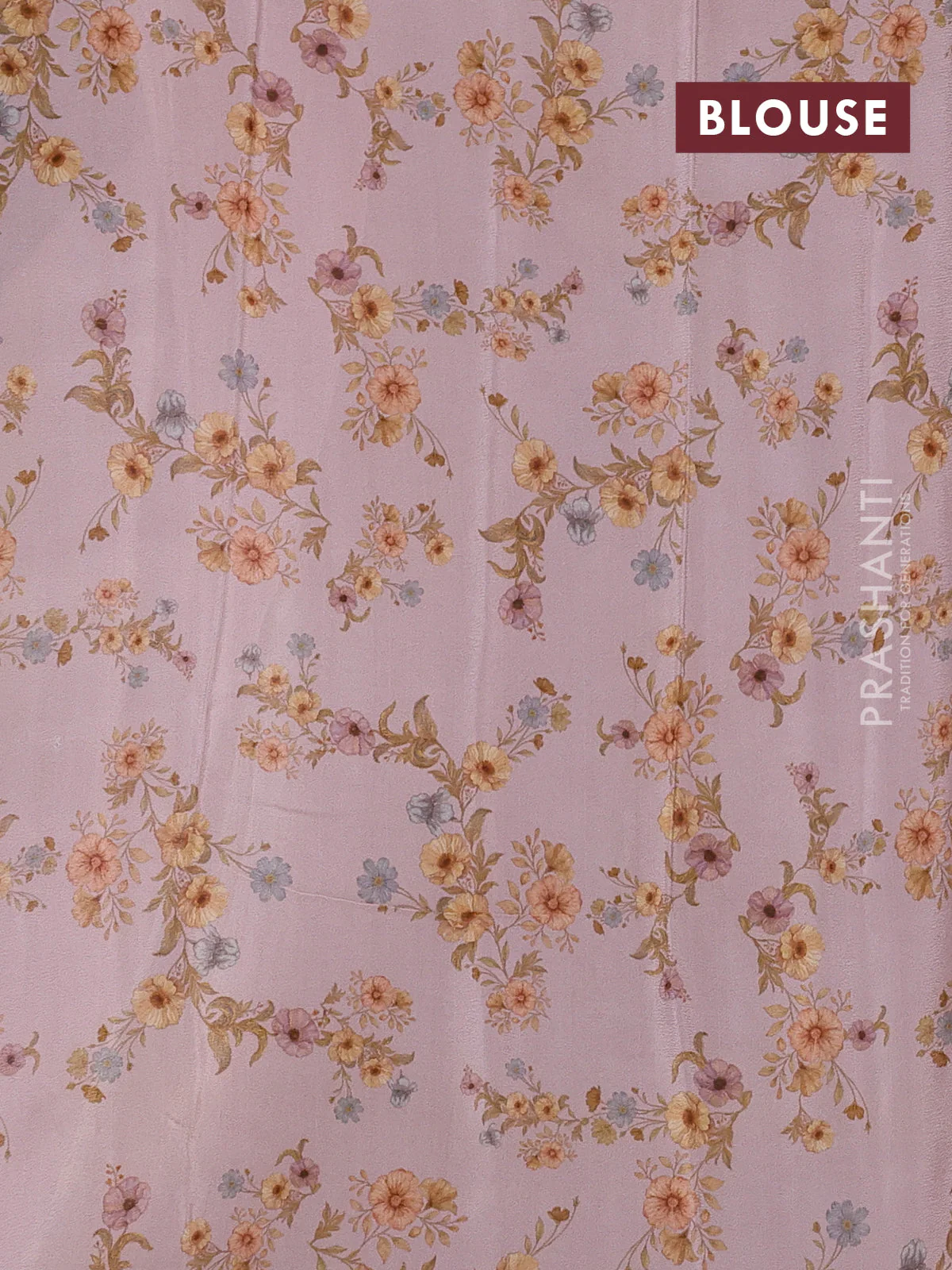 Semi georgette saree pastel pink with allover floral prints and long zari woven border - Image 3