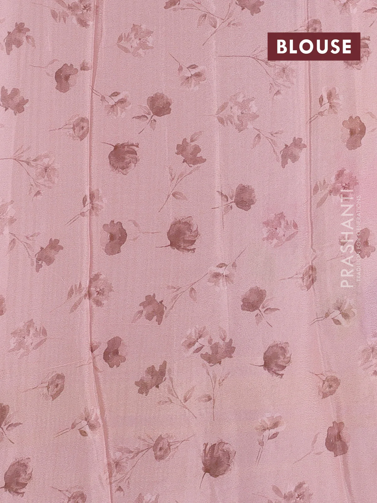 Semi georgette saree peach shade with allover floral prints and long zari woven border - Image 3