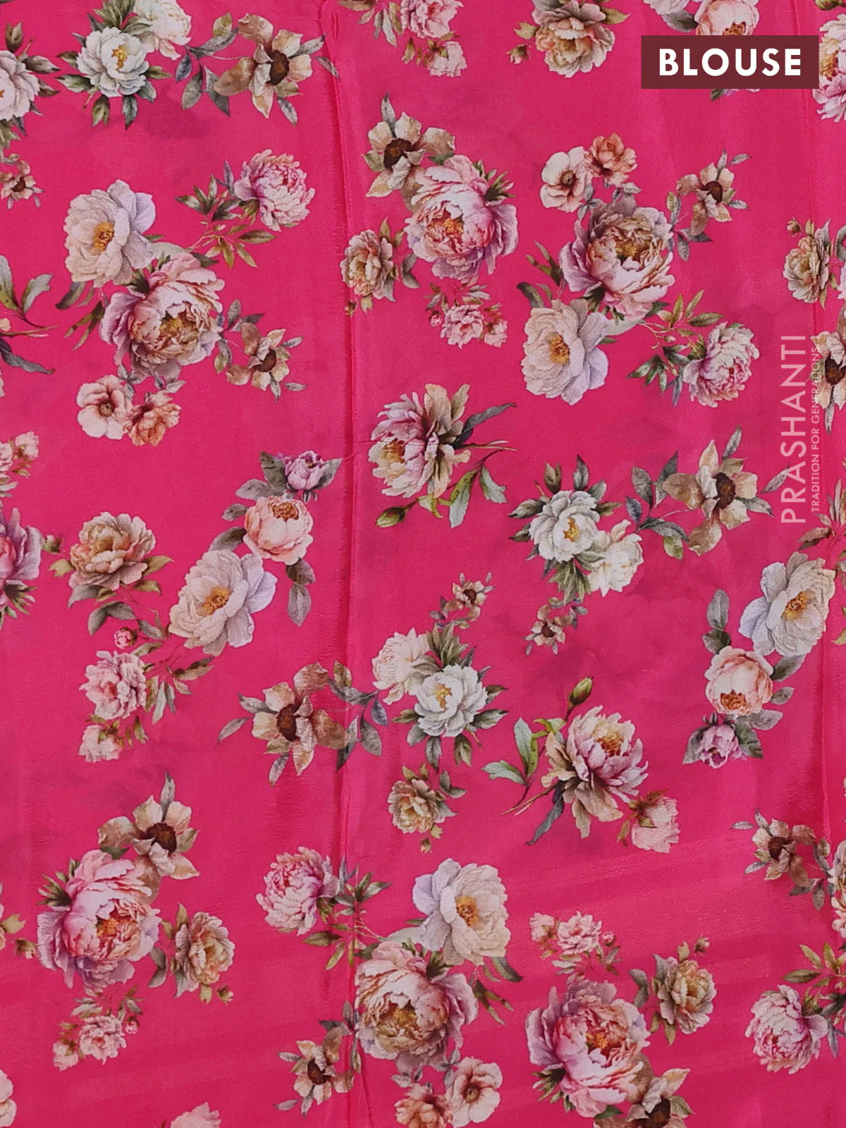 Semi georgette saree pink with allover floral prints and long zari woven border - Image 3