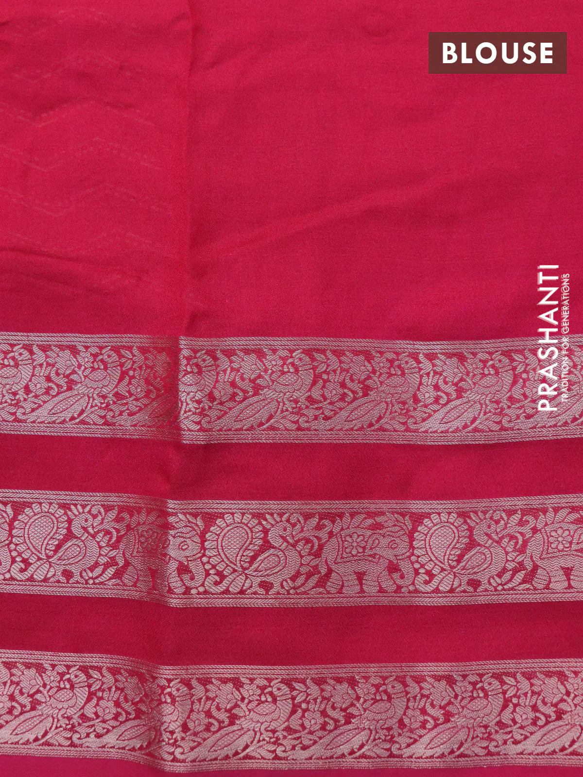 Semi georgette saree pink with allover zig zag prints and long zari woven border - Image 4