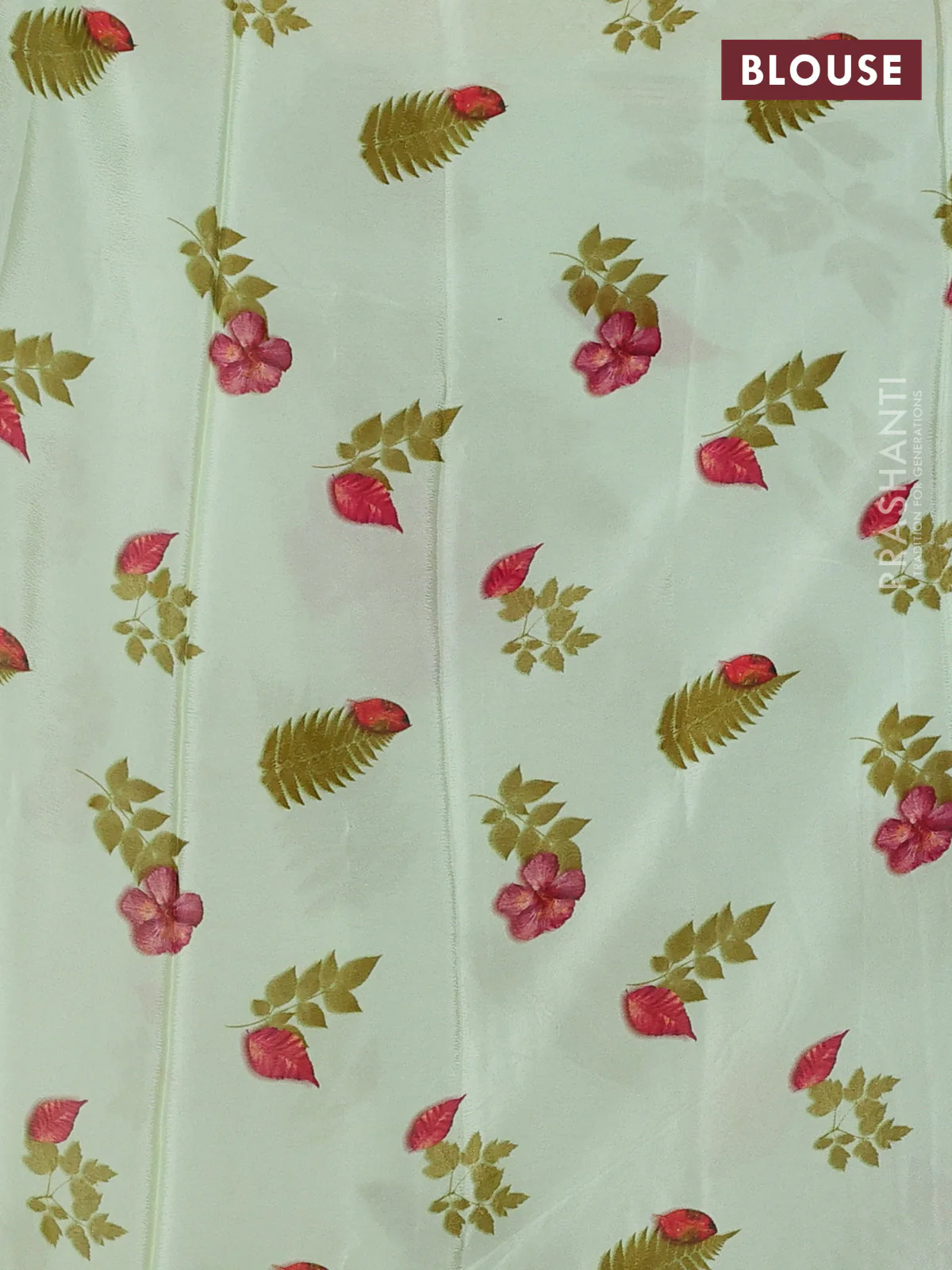 Semi georgette saree pista green with allover floral prints and long zari woven border - Image 3