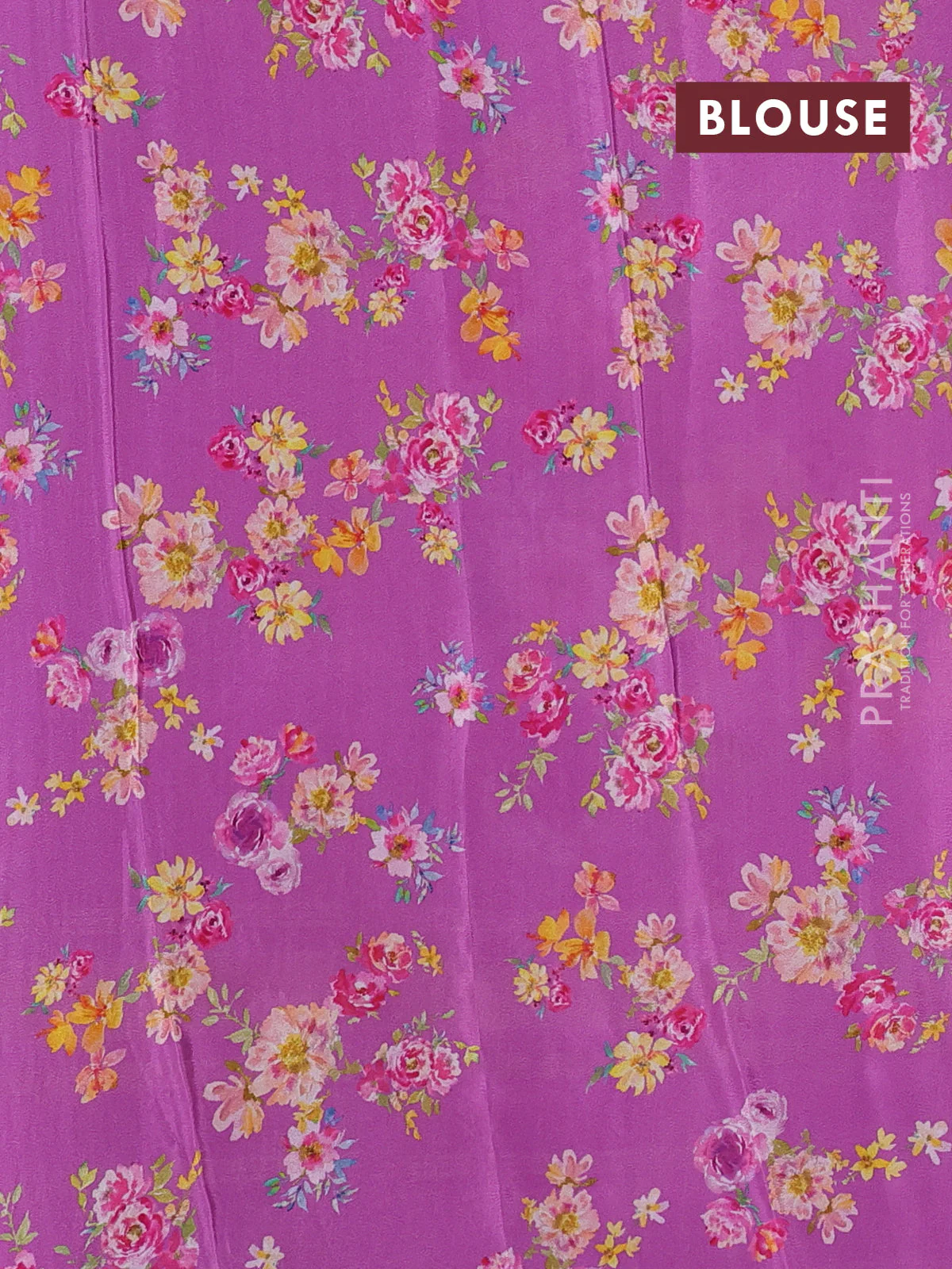 Semi georgette saree purple with allover floral prints and long zari woven border - Image 3