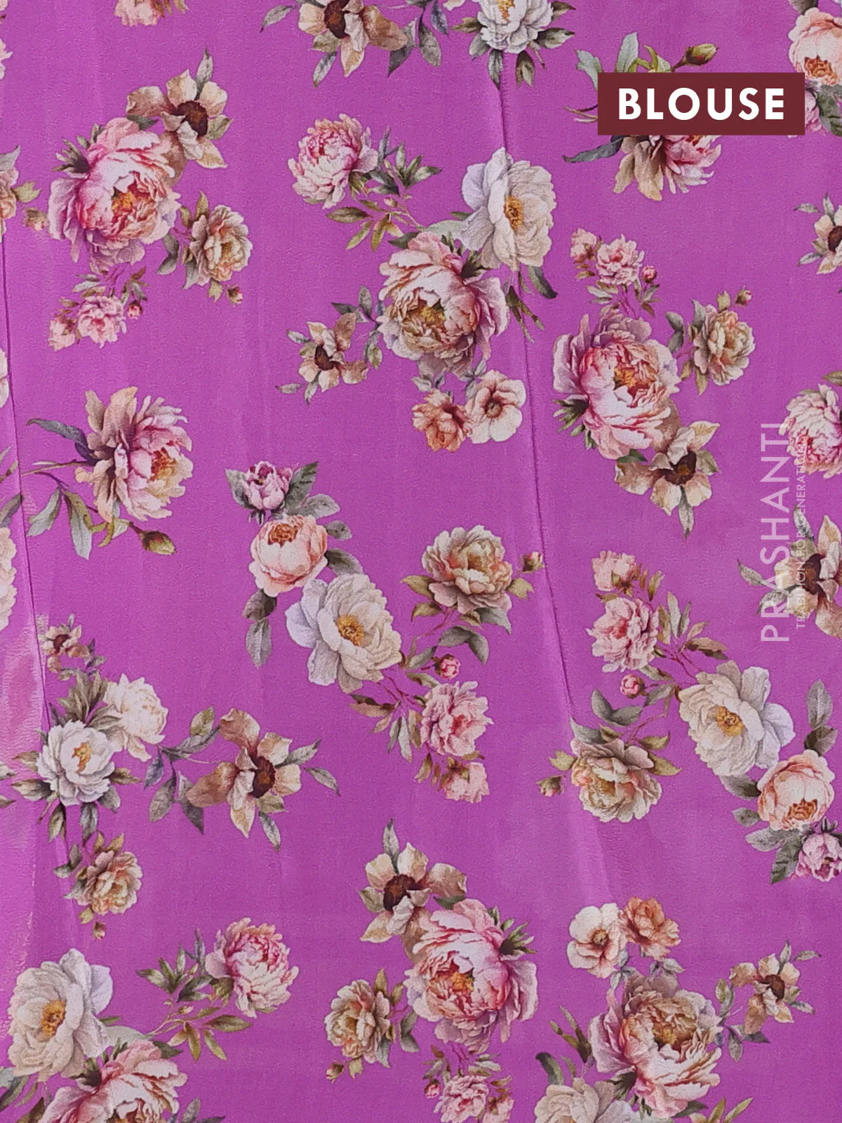 Semi georgette saree purple with allover floral prints and long zari woven border - Image 3