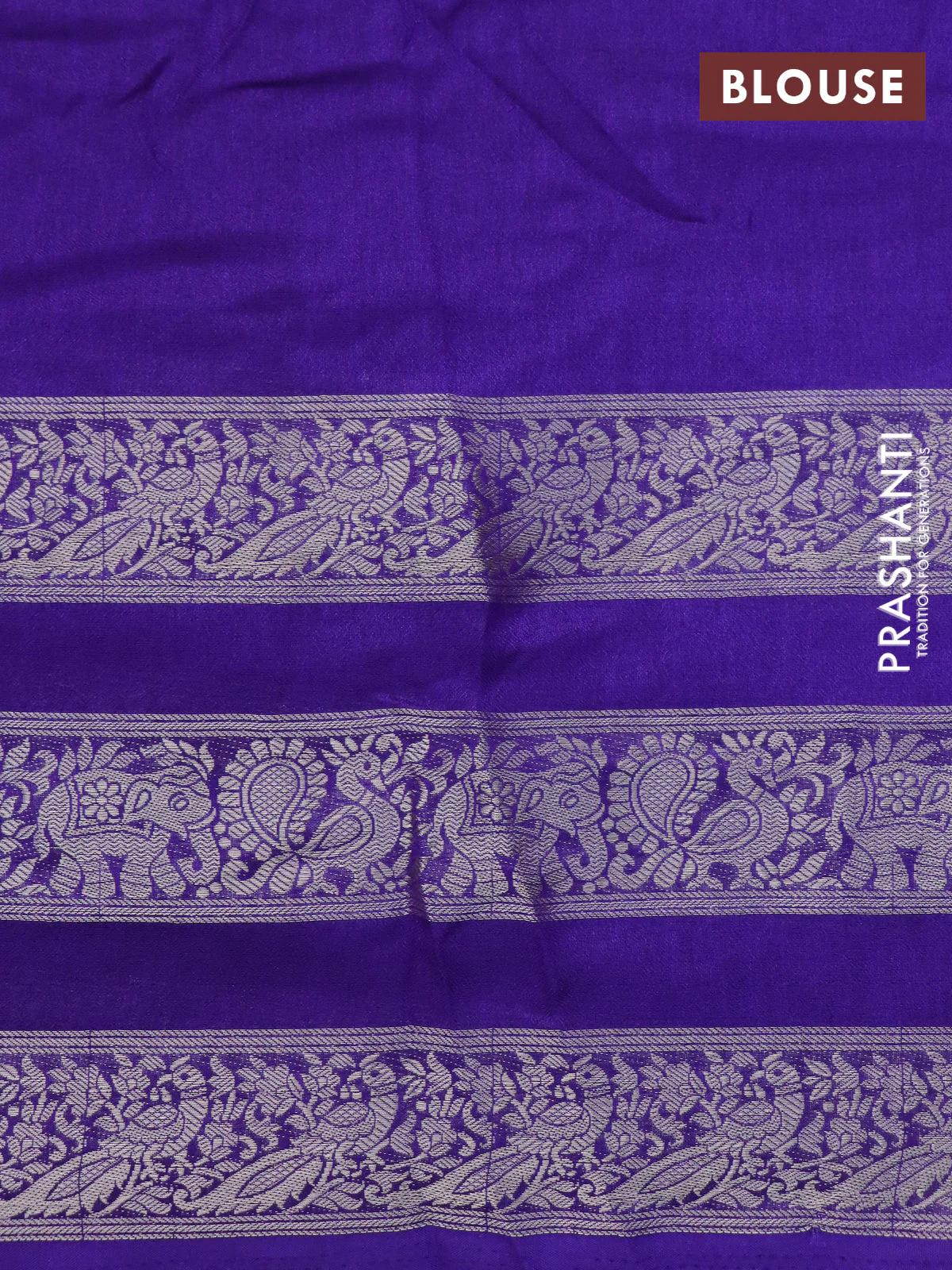 Semi georgette saree violet with allover prints and long zari woven border - Image 4
