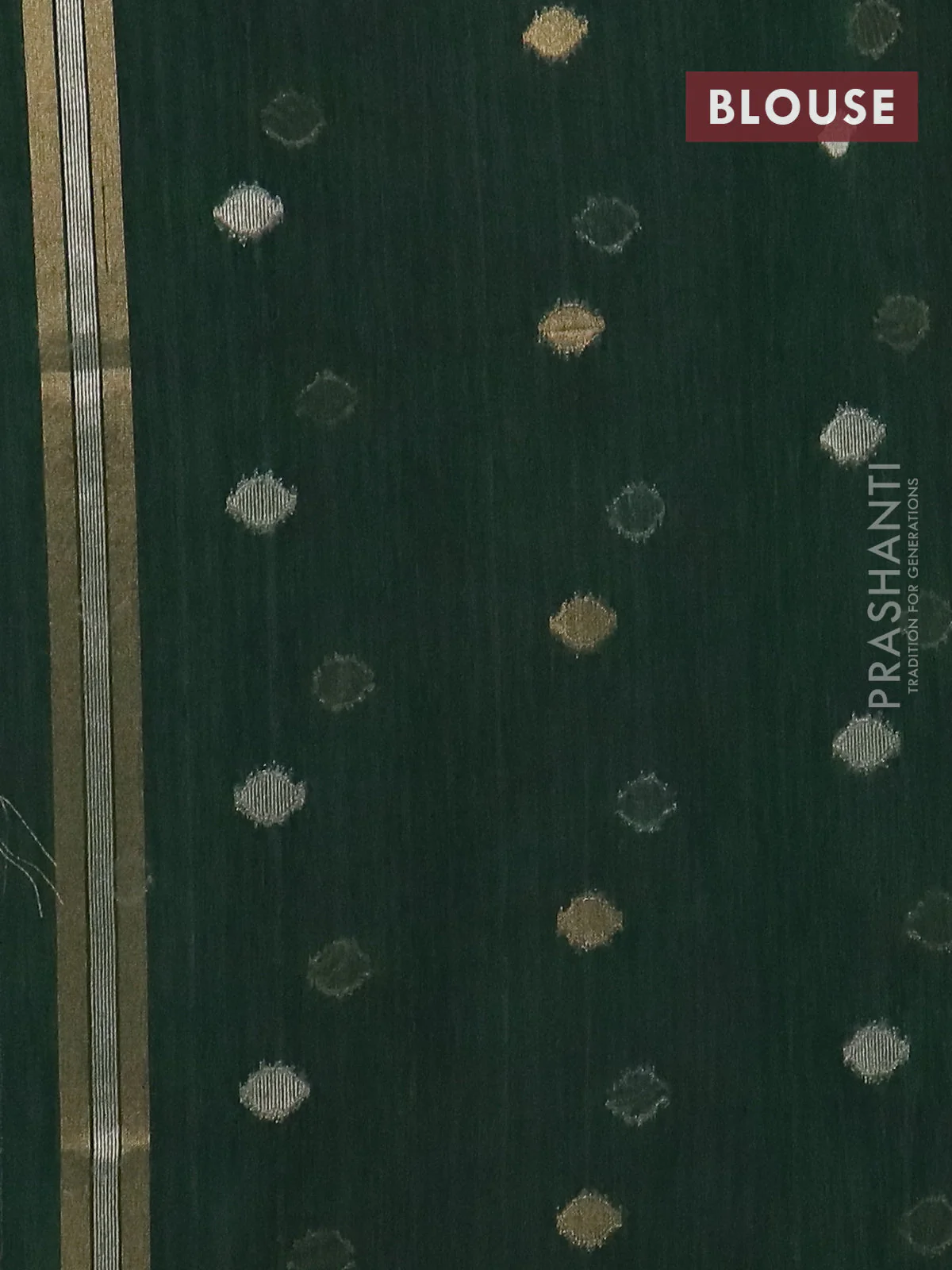 Semi jute linen saree bottle green with silver and gold zari woven floral buttas in borderless style - Image 4