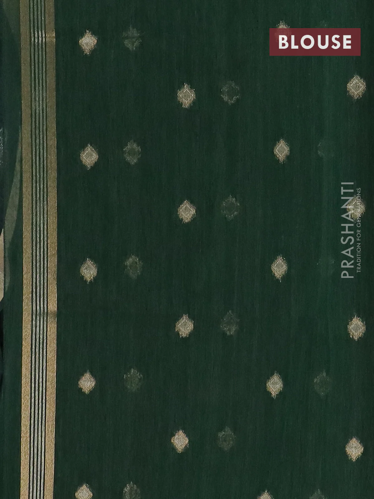 Semi jute linen saree bottle green with silver & gold zari woven buttas and zari woven border - Image 4