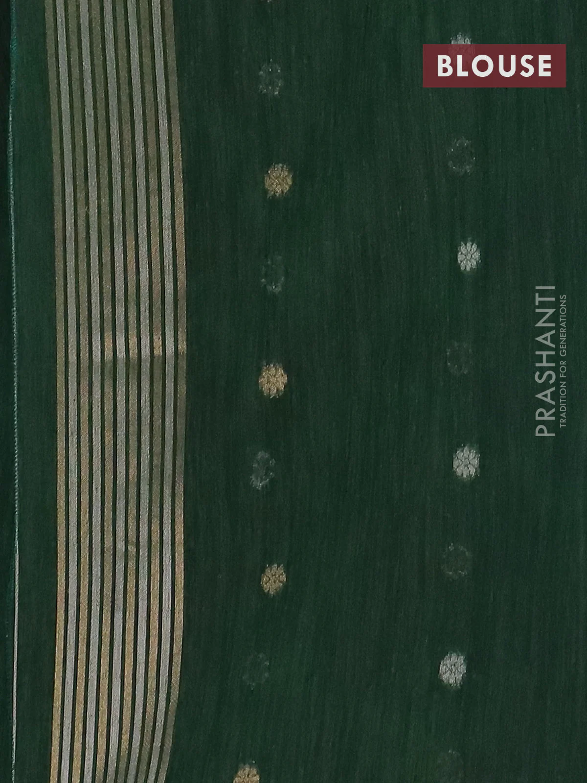 Semi jute linen saree bottle green with silver & gold zari woven buttas and zari woven border - Image 4