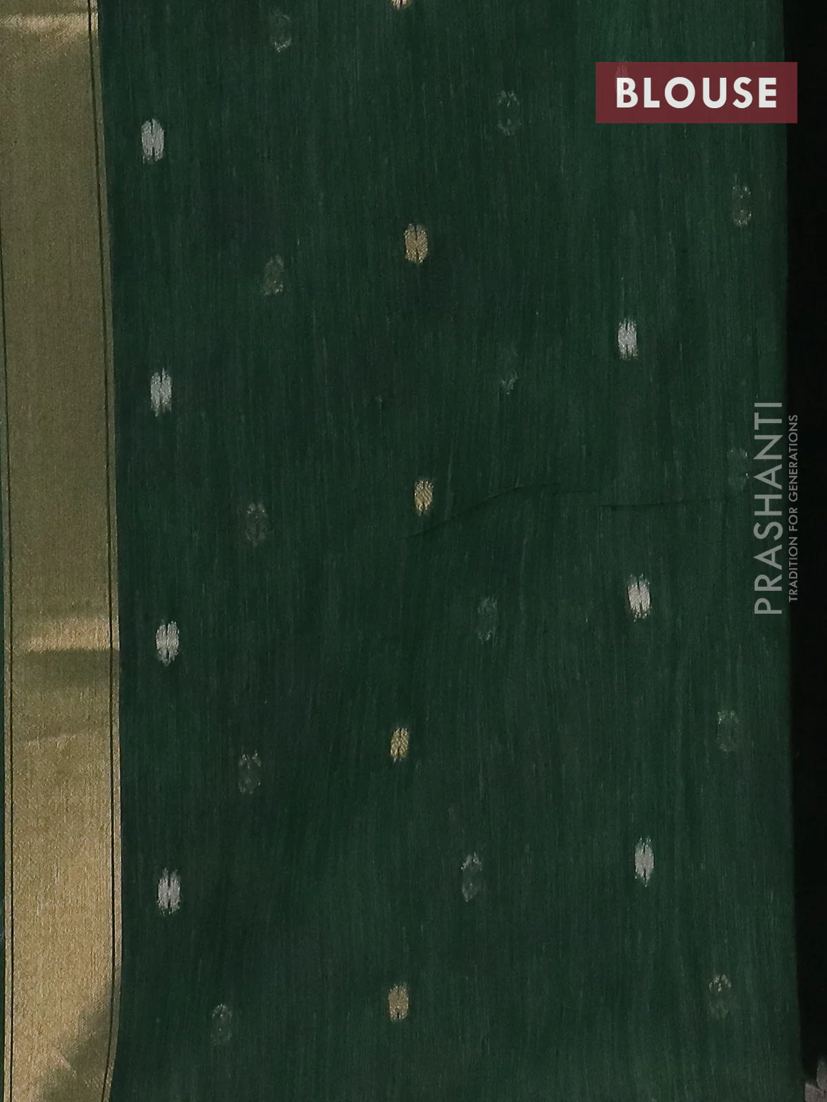 Semi jute linen saree bottle green with zari woven floral buttas and zari woven border - Image 4