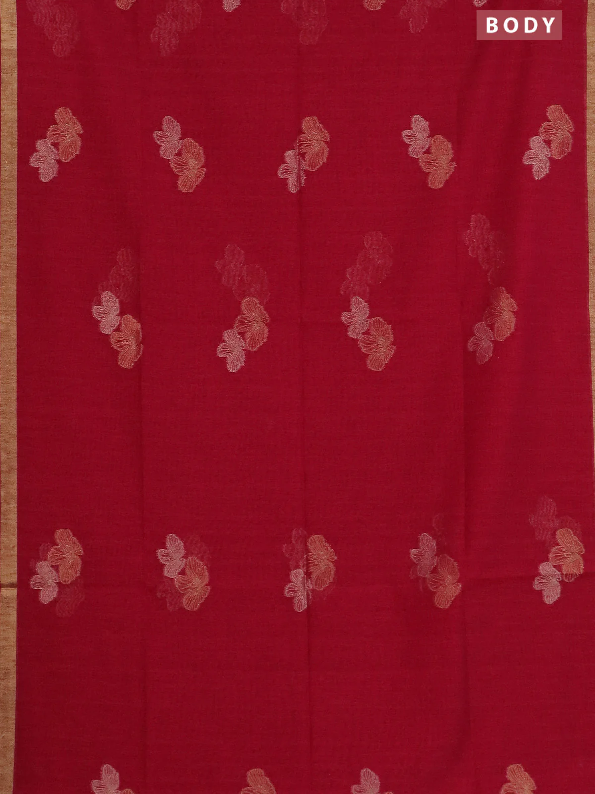 Semi jute linen saree magenta pink with silver & gold zari woven buttas and zari woven border - Image 2
