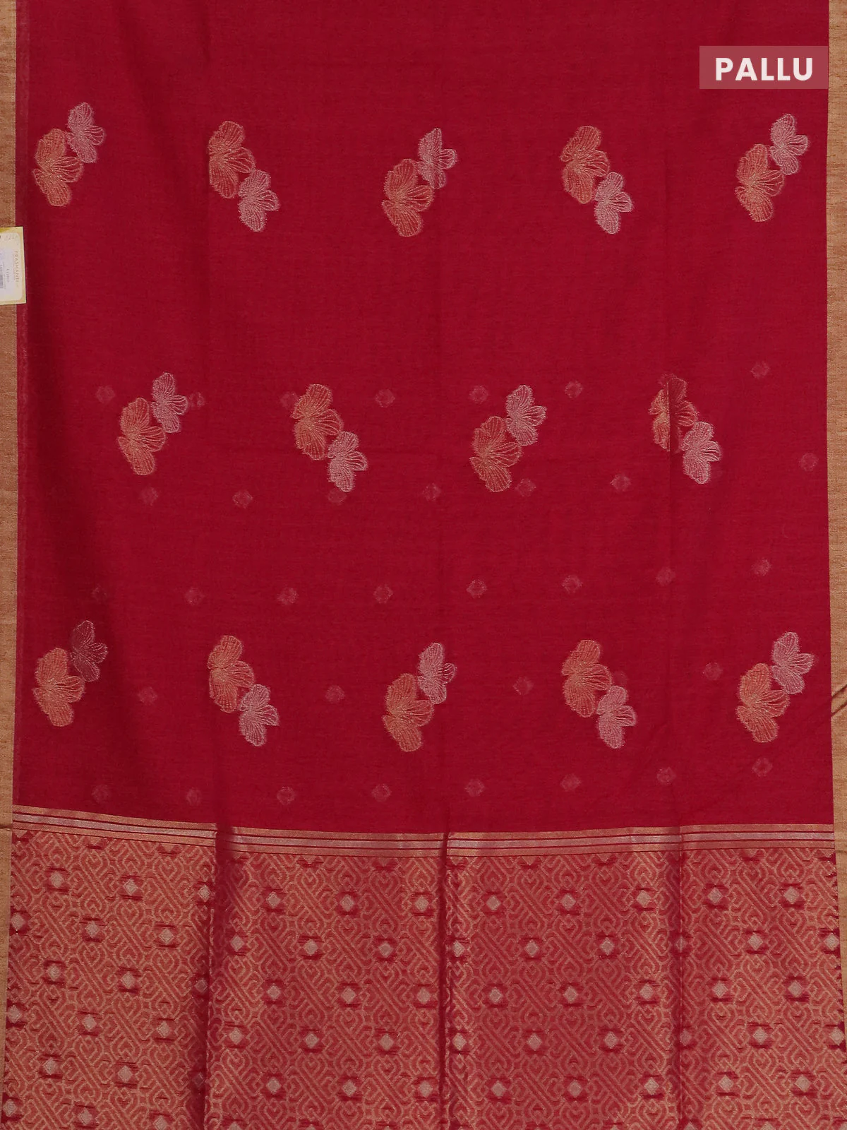 Semi jute linen saree magenta pink with silver & gold zari woven buttas and zari woven border - Image 3
