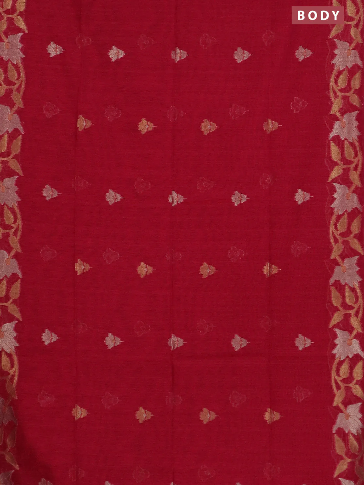 Semi jute linen saree pink with zari woven floral buttas and zari woven border - Image 2