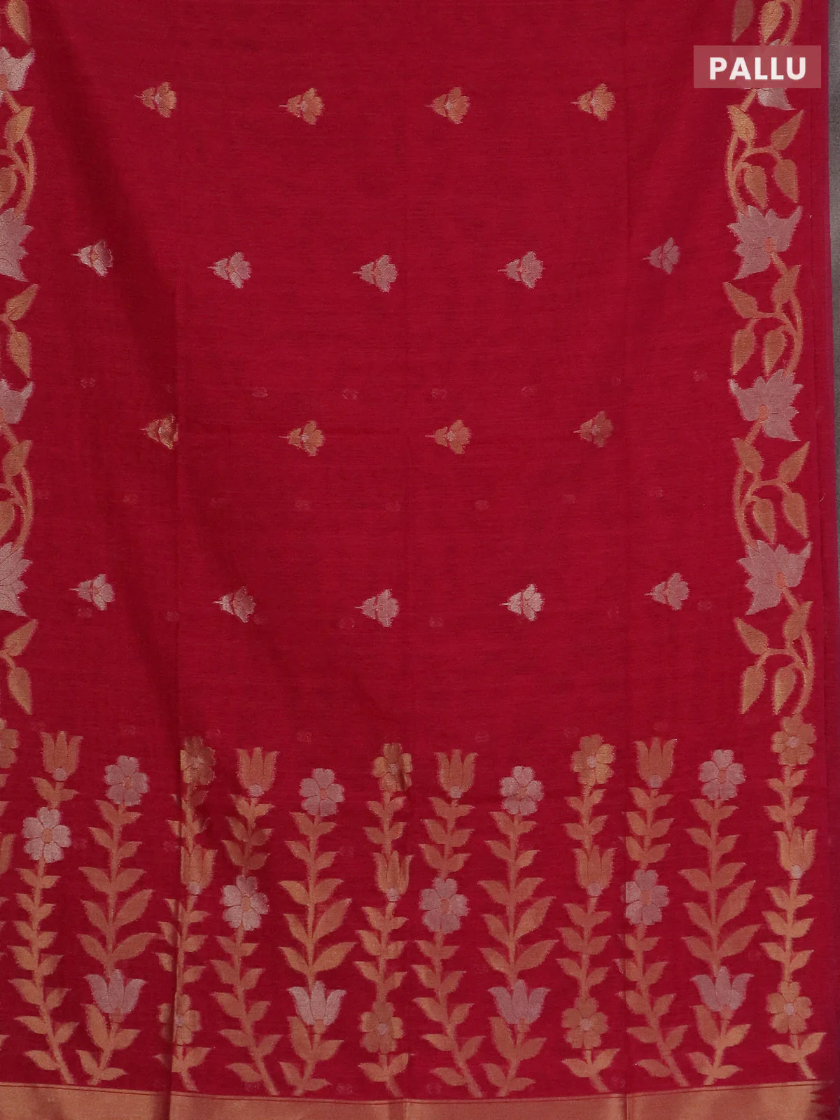 Semi jute linen saree pink with zari woven floral buttas and zari woven border - Image 3