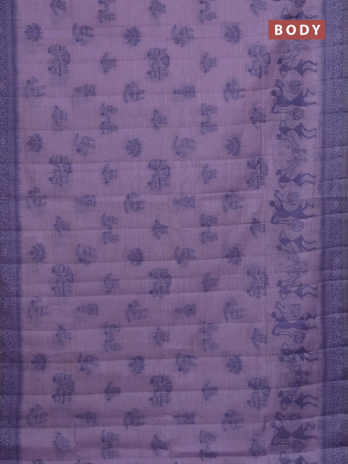 Semi jute silk saree lavender and blue with thread woven buttas and warli design weaving pallu - Image 2