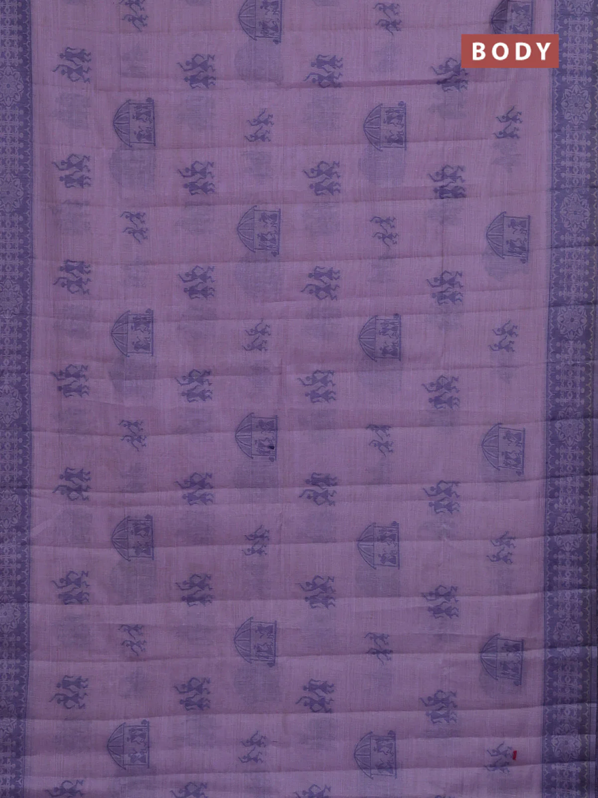 Semi jute silk saree lavender and blue with thread woven warli buttas and warli design weaving pallu - Image 2