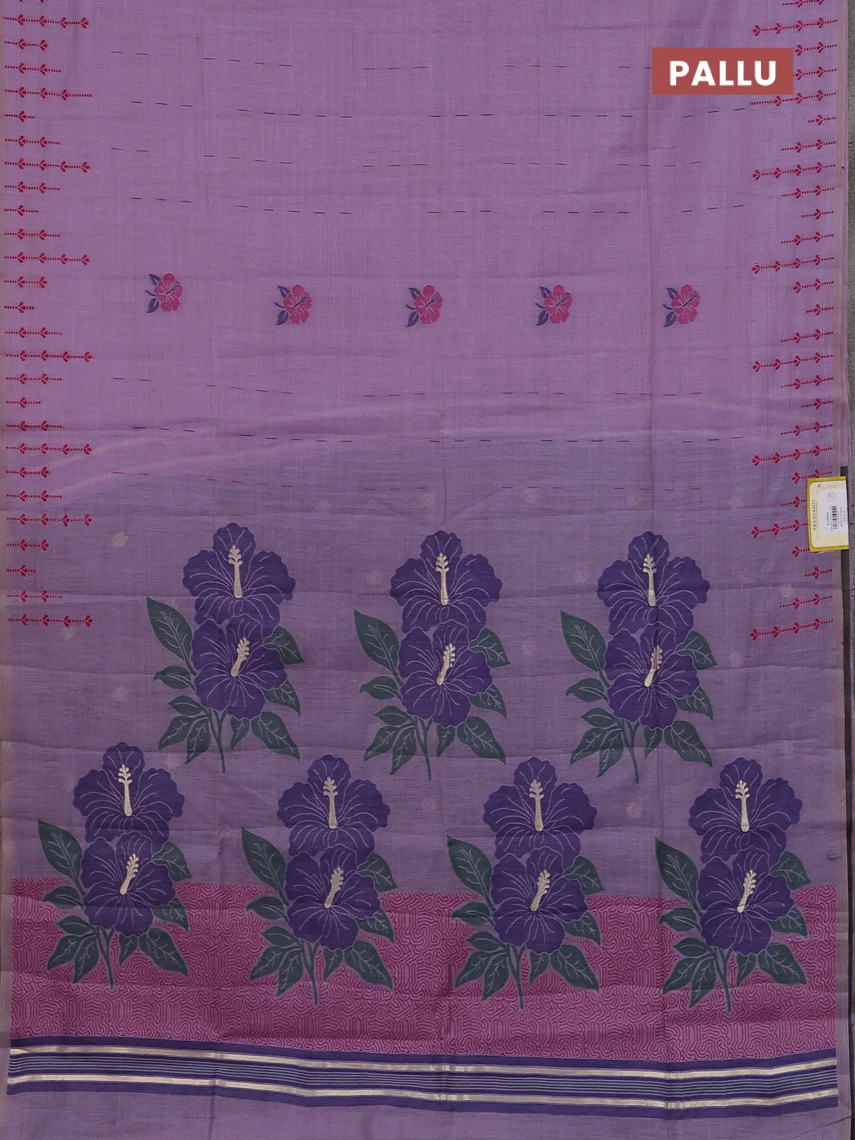 Semi jute silk saree lavender and dark blue with thread woven buttas and floral design weaving pallu - Image 3