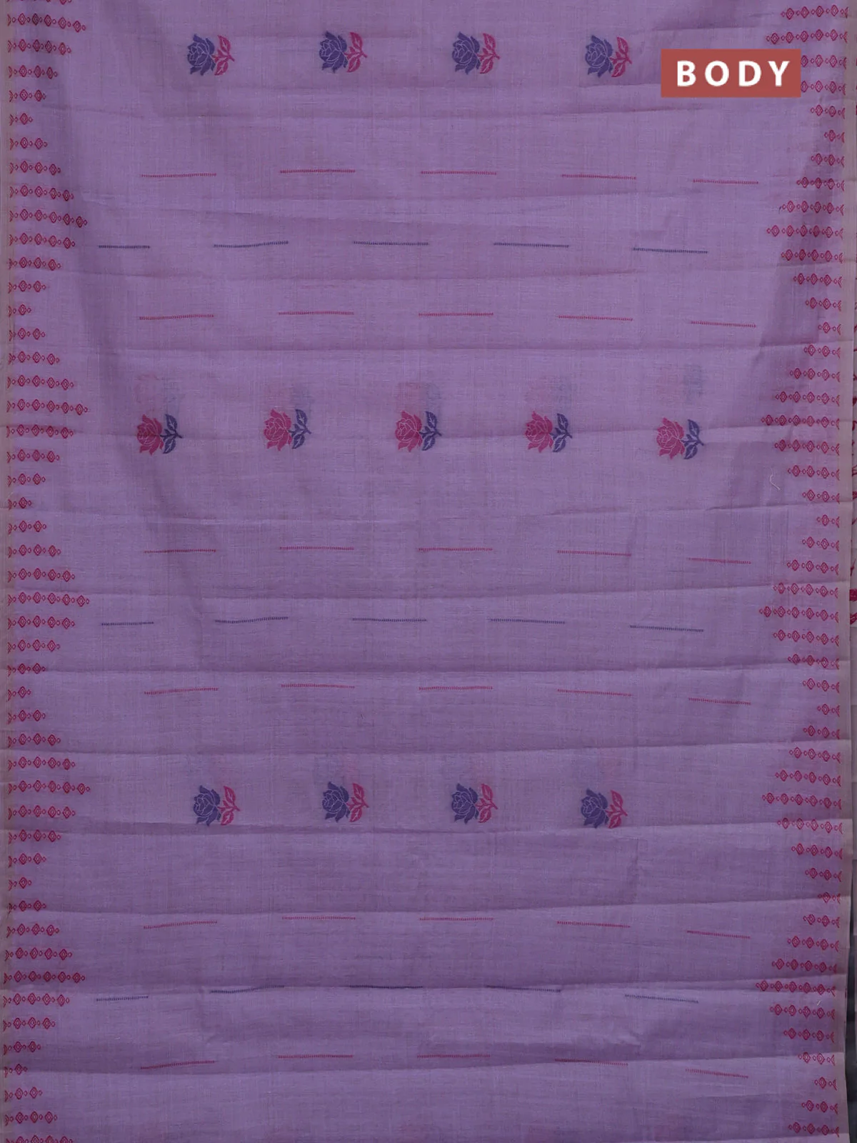 Semi jute silk saree lavender and navy blue with thread woven floral buttas and floral design weaving pallu - Image 2