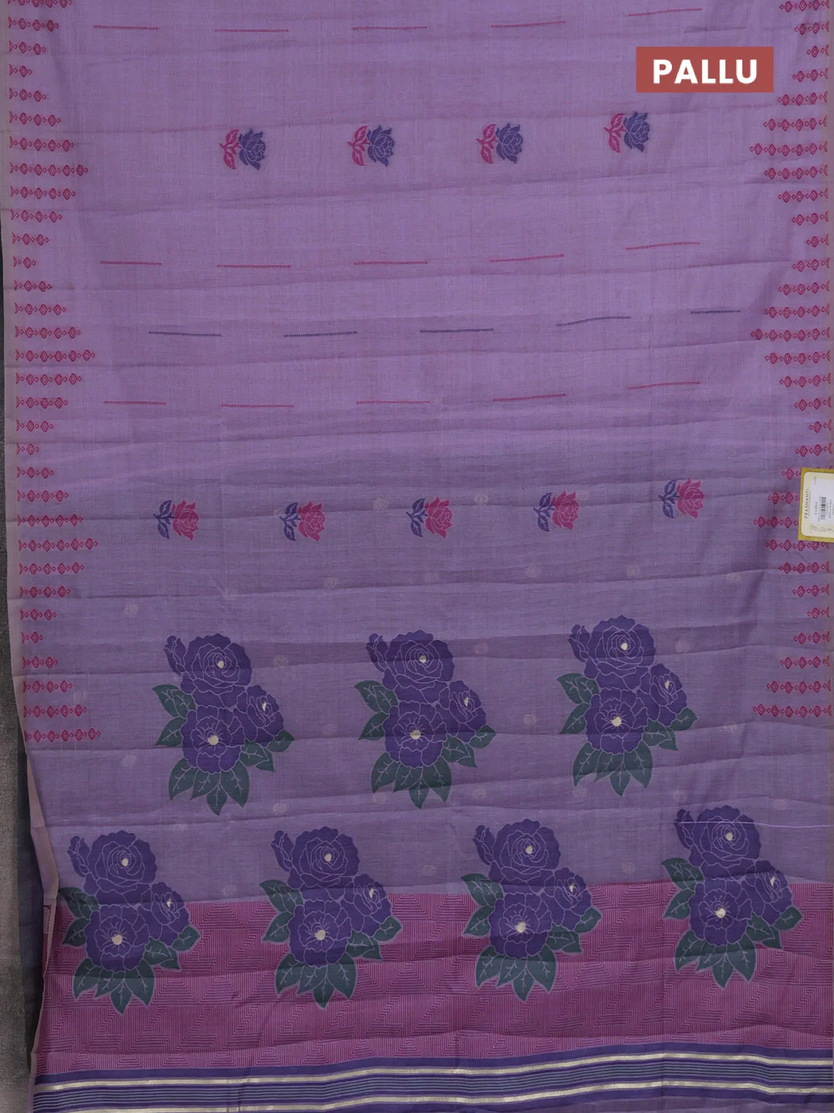 Semi jute silk saree lavender and navy blue with thread woven floral buttas and floral design weaving pallu - Image 3